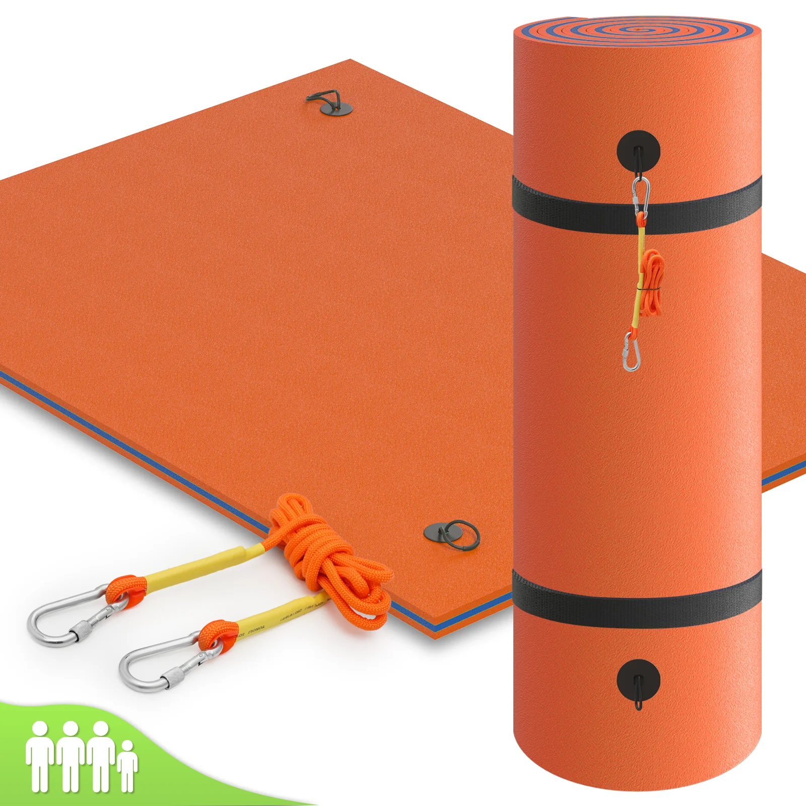 Magshion 8' x 6' Floating Water Mat, 3-Layer Tear-Resistant XPE Foam Water Floating Pad, Lake Float Mat Lily Pad for Recreation Pool River Outdoor Water Activities, Orange