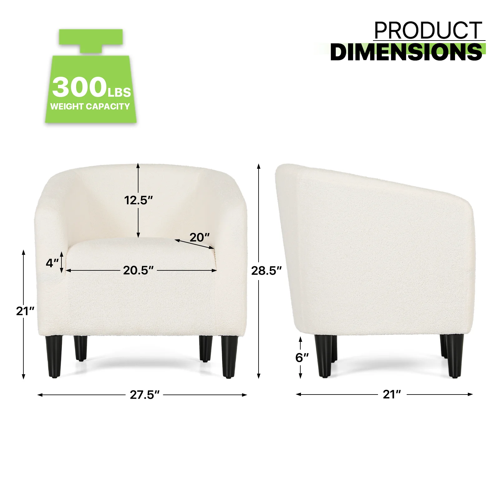 Magshion Upholstered Barrel Chair Accent Chair, Sherpa Fabric Single Sofa Chair with Armrest, for Living Room Office, Cream