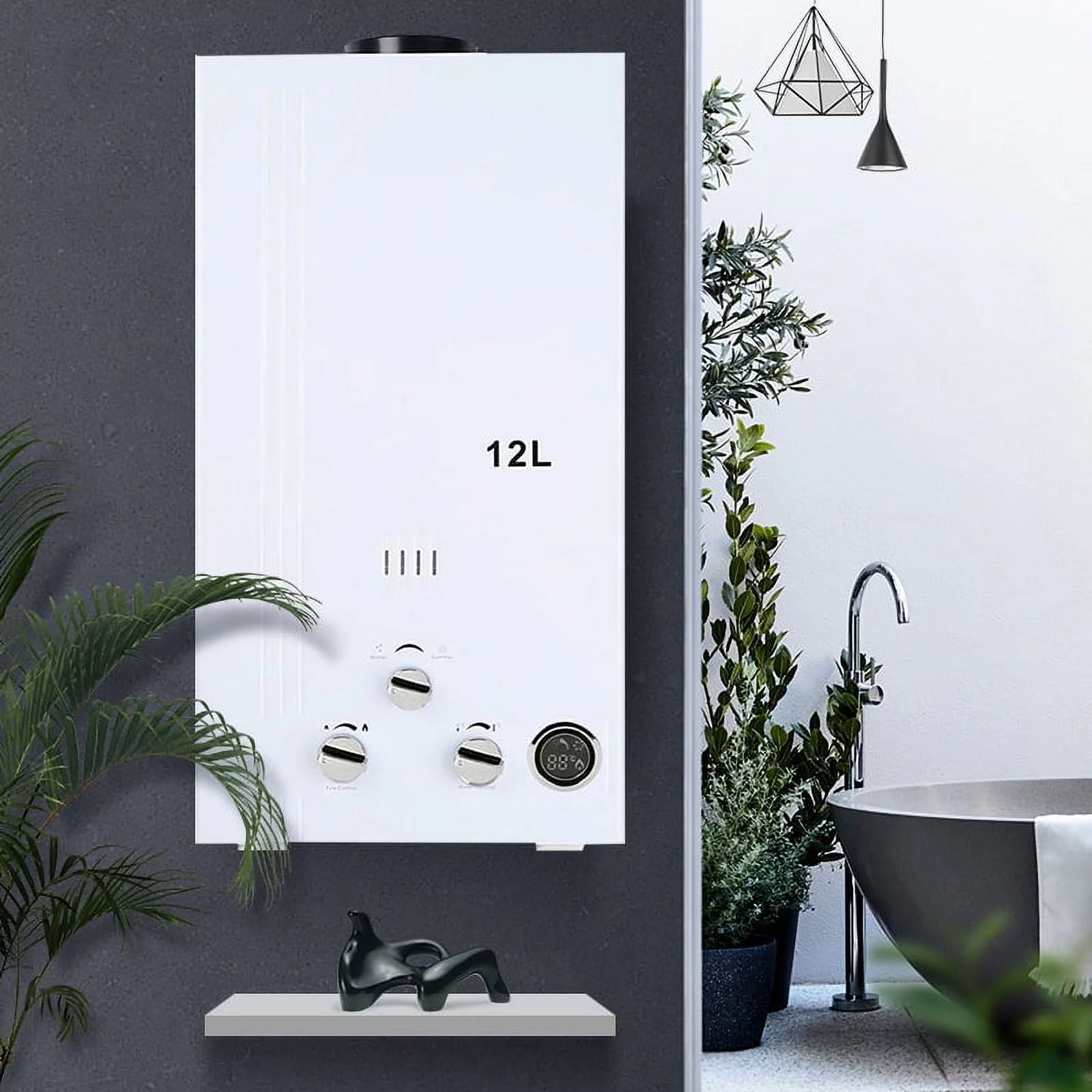 TCMT 3.2 GPM 12L Tankless Water Heater LPG Liquid Propane Gas Instant Hot Boiler with Digital Display