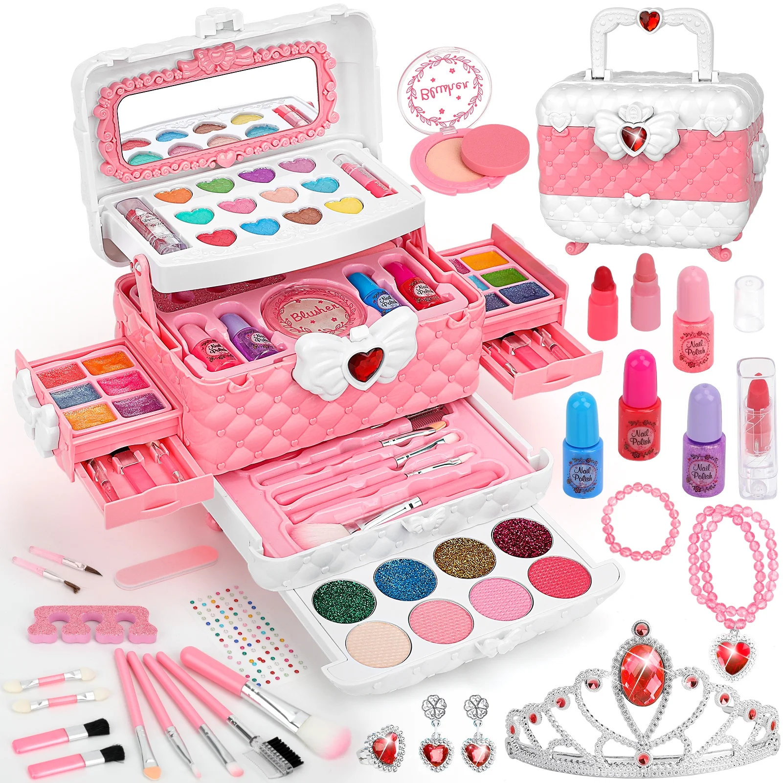 Kids Makeup Set for Girl Toys, 60PCS in 1 Real Washable Makeup Princess Gift Toys for Girls Play Make Up Toys Makeup Vanities for Girls Age 4 5 6 7 8 9 Birthday