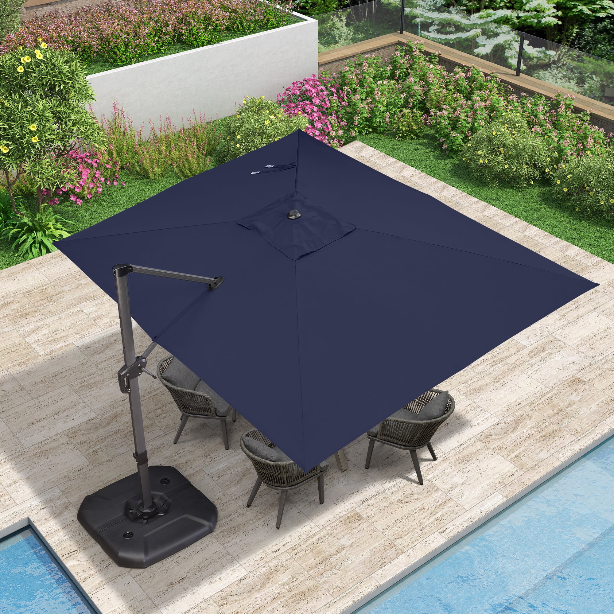 PURPLE LEAF Patio Umbrella 9 ft x 11.5 ft Aluminum 360-degree Rotation Offset Cantilever Umbrella Patio Outdoor Rectangle Market Umbrella w/ Crank, Navy Blue