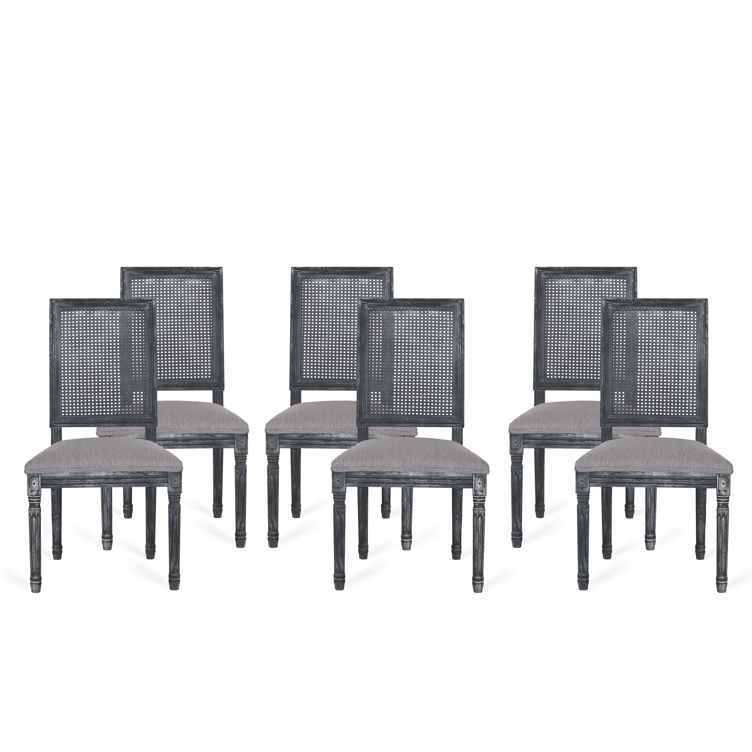 Noble House Beckstrom French Fabric Dining Chair, Set of 6, Gray