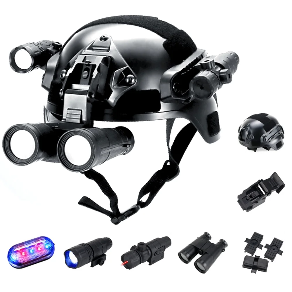 OWSOO Airsoft Paintball Fast Helmet with Flashlight Telescope Strobe Light Safety headgear for Training
