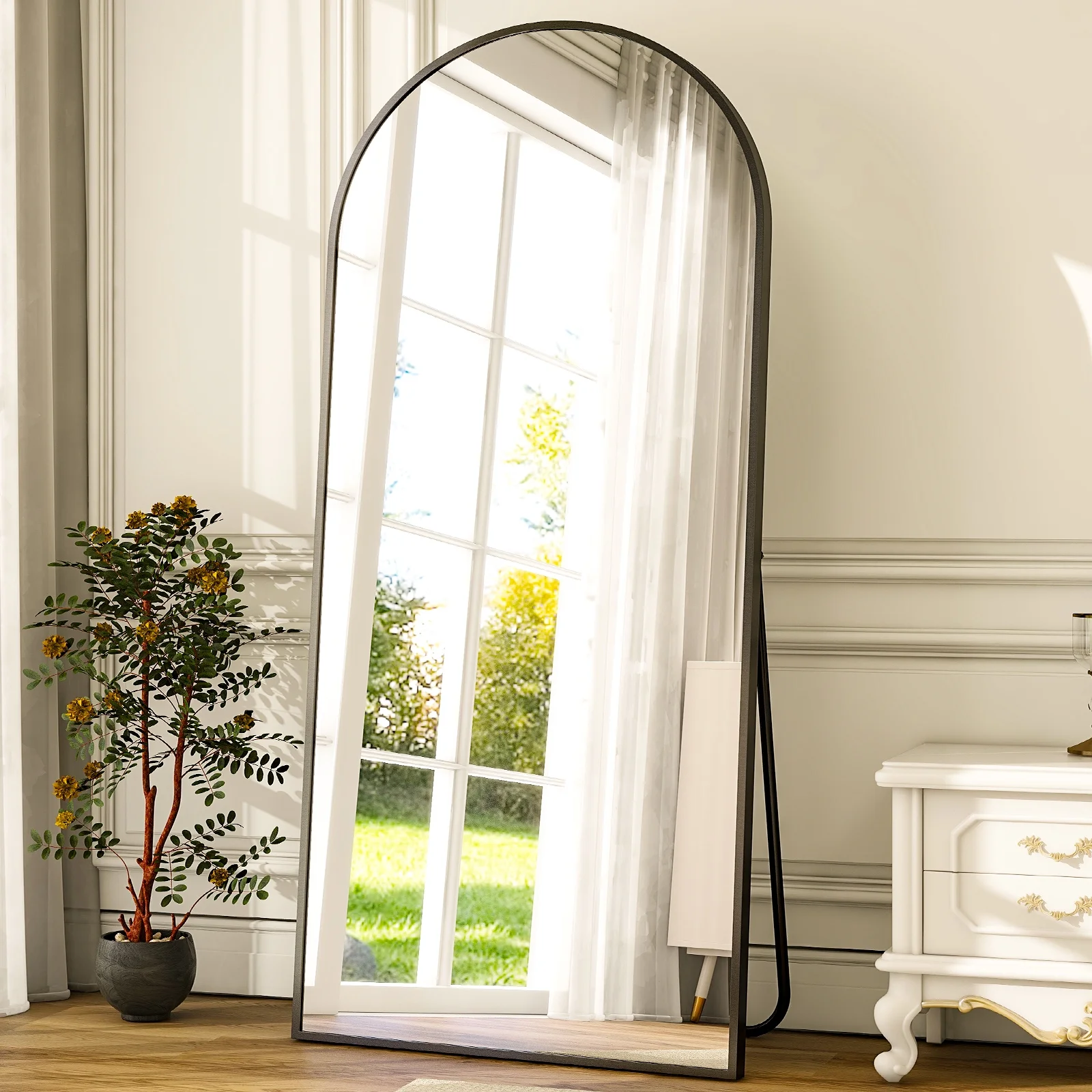 Anyrose 31x71 Full Length Mirror Arched with Stand Aluminum Alloy Framed Floor Mirror,Black