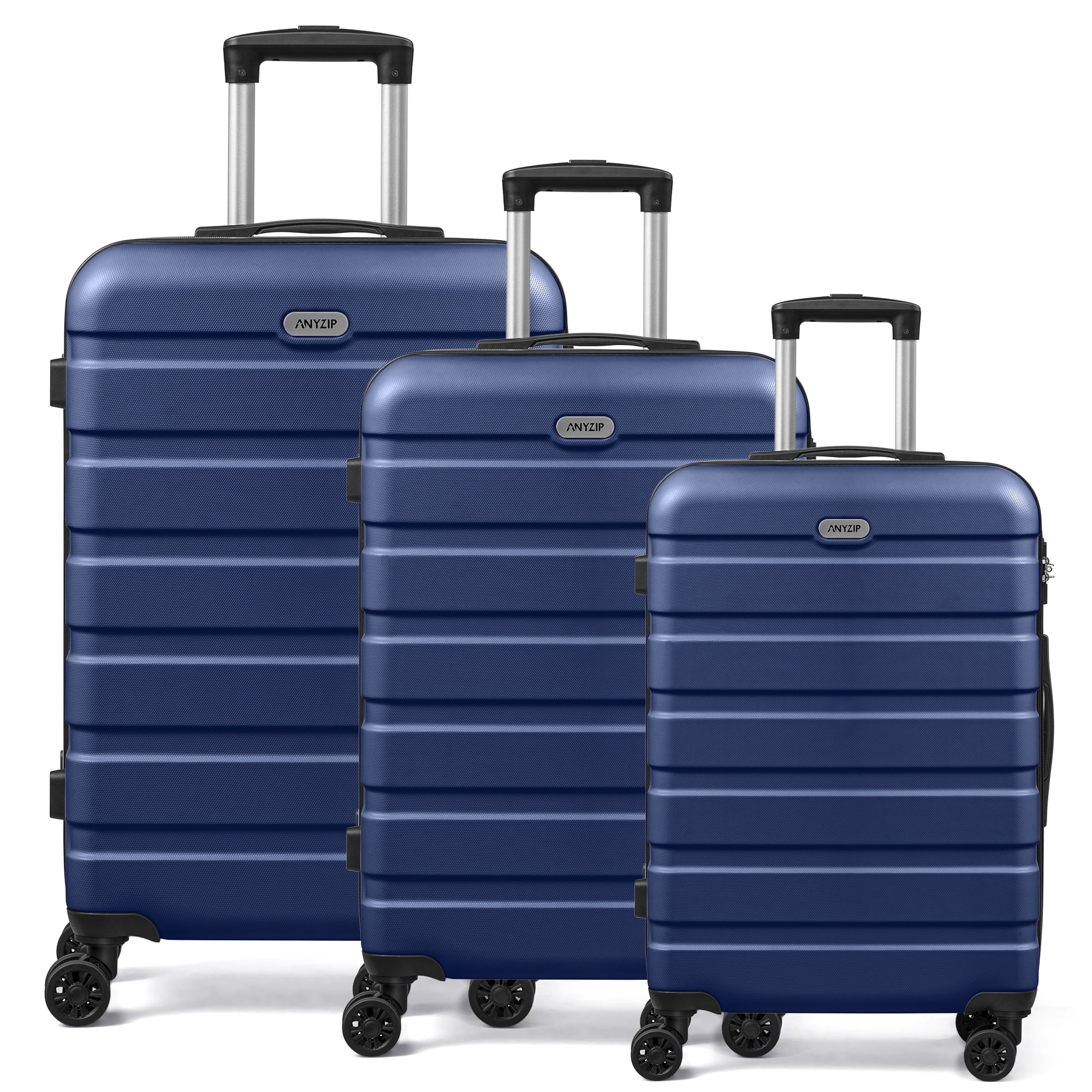 AMZFUN 3PCS Luggage Sets,PC+ABS Hardside Lightweight Suitcase with Silent Universal Wheels, TSA Lock Carry On Luggage 20/24/28 Inch Dark Blue