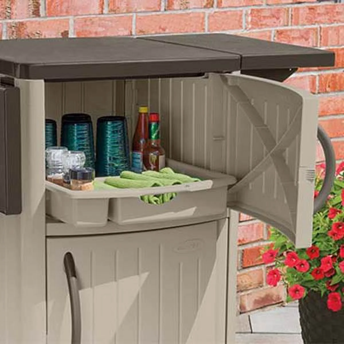 New Suncast Portable Outdoor Patio Prep Serving Station Table & Cabinet (2 Pack)