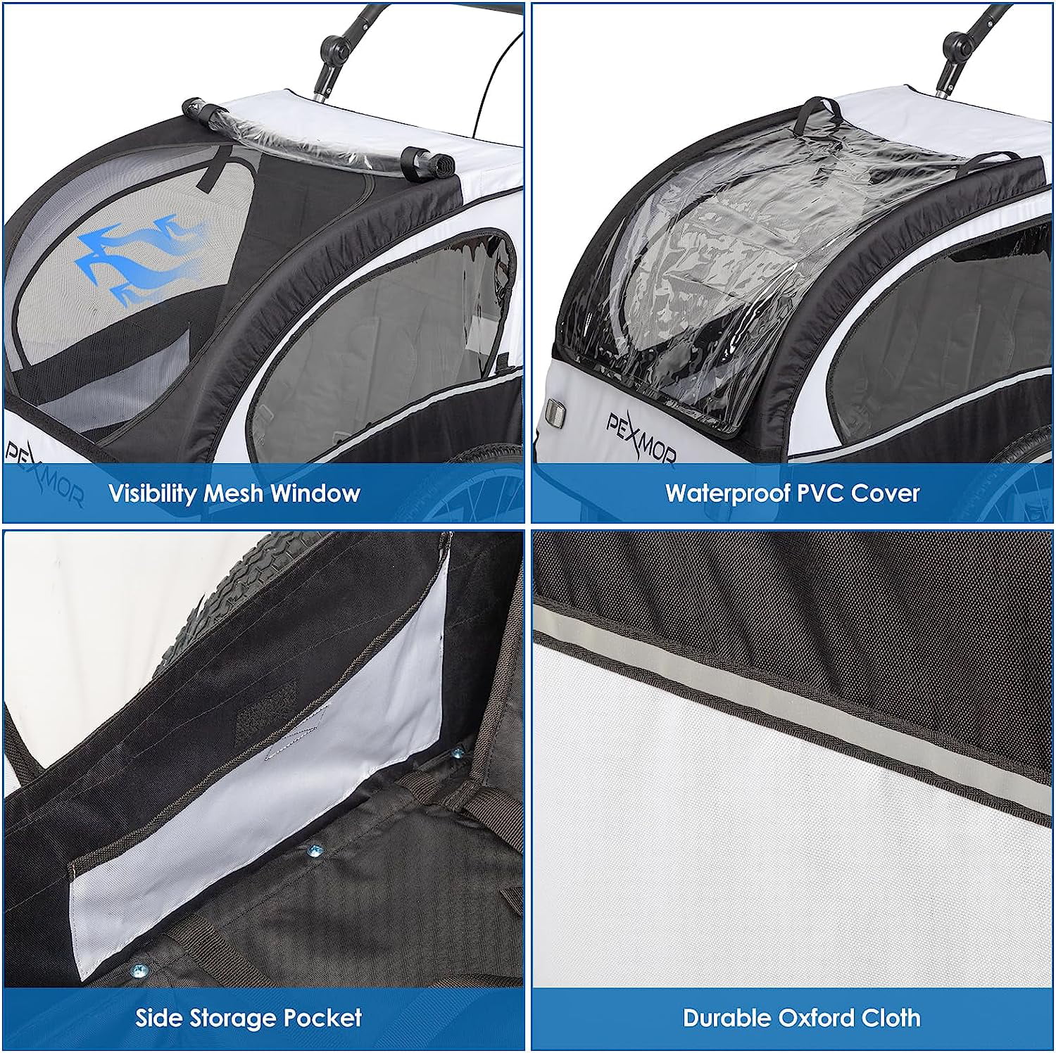 PEXMOR 2-in-1 Bike Trailer for Kids 2 Seat,Child Bicycle Trailer Bike Stroller w/Safety Harnesses & Shock Absorber,Pull Behind Baby Bike Trailer Carrier w/Universal Hitch & 360 Swivel Wheel