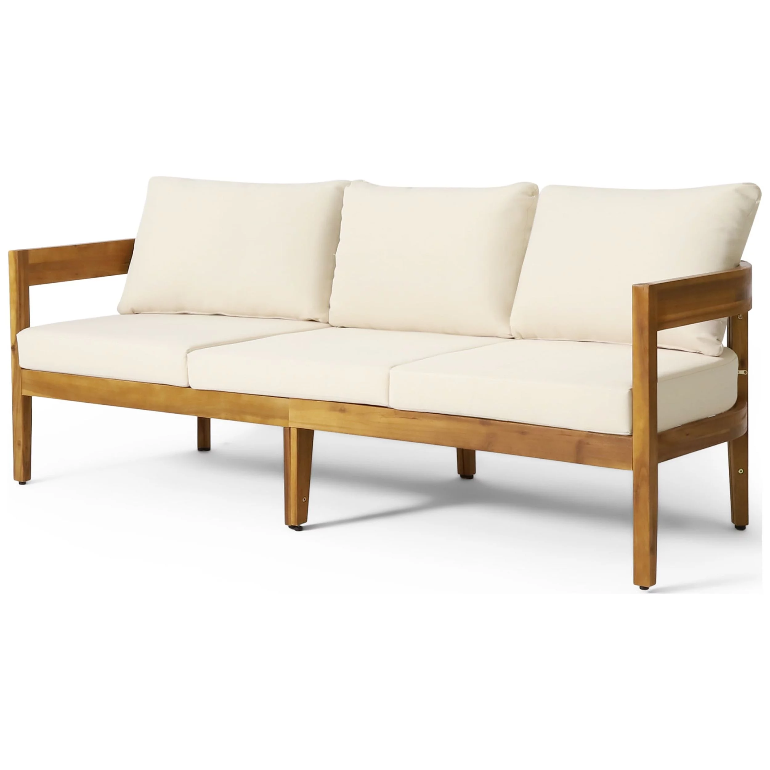 Burrough Acacia Wood Outdoor 3 Seater Sofa with Cushions, Teak and Beige