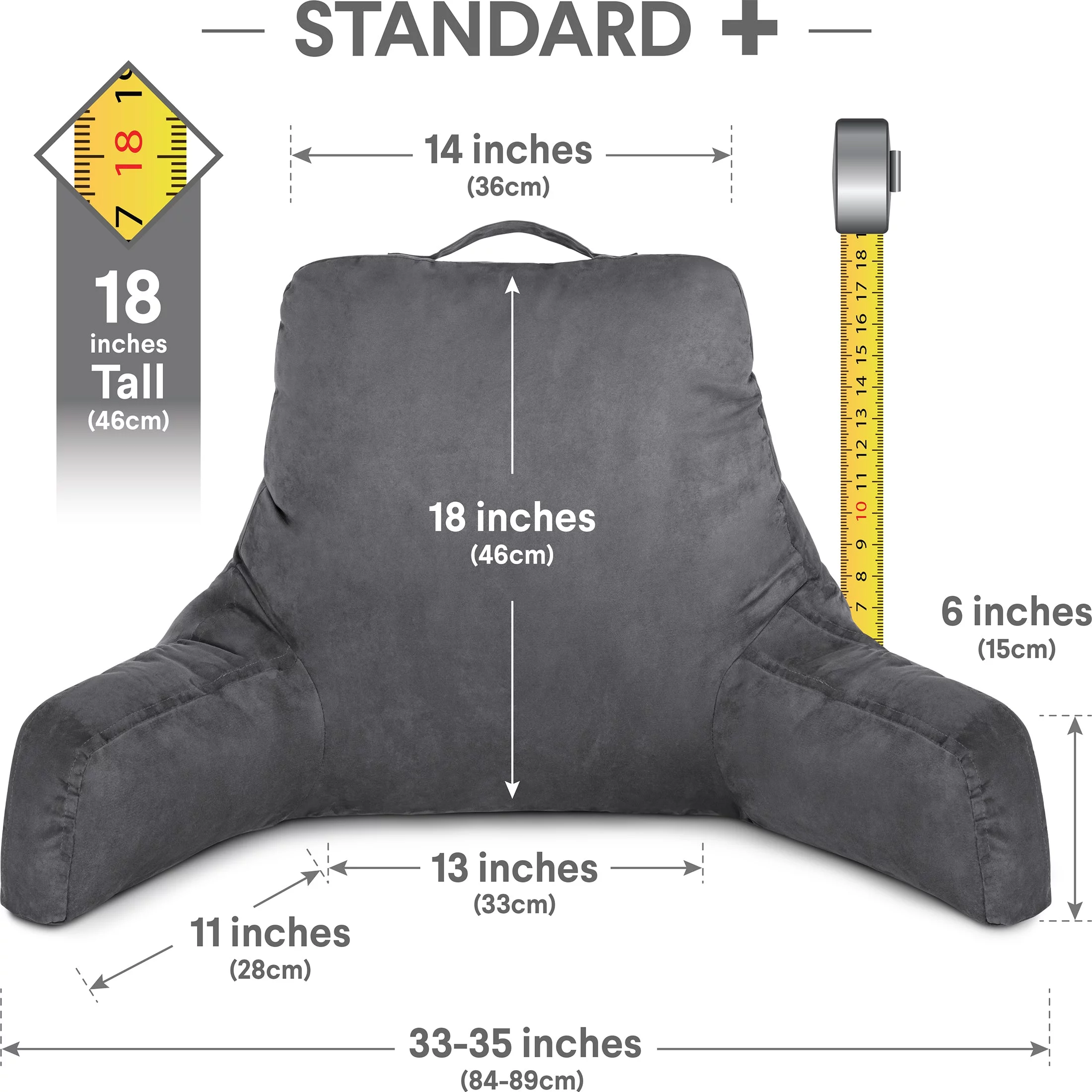 Husband Pillow Aspen Iron Grey, Reading Pillow Bed Rest Chair, Two-Sided Reversible Fabric, Large Lounge Cushion Adult Backrest with Arms, Comfy Back Support for Sit Sitting Up, Wash/ Removable Cover