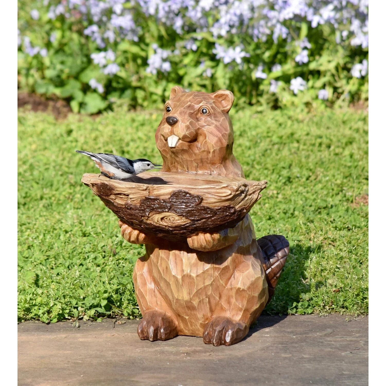 Carved Resin Beaver Birdbath