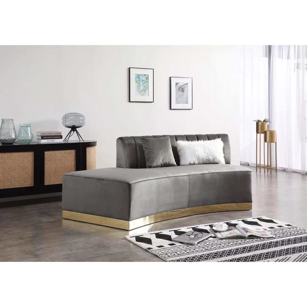 Passion Furniture  Brentwood 89 in. Armless Velvet Curved Sofa in Dark Gray