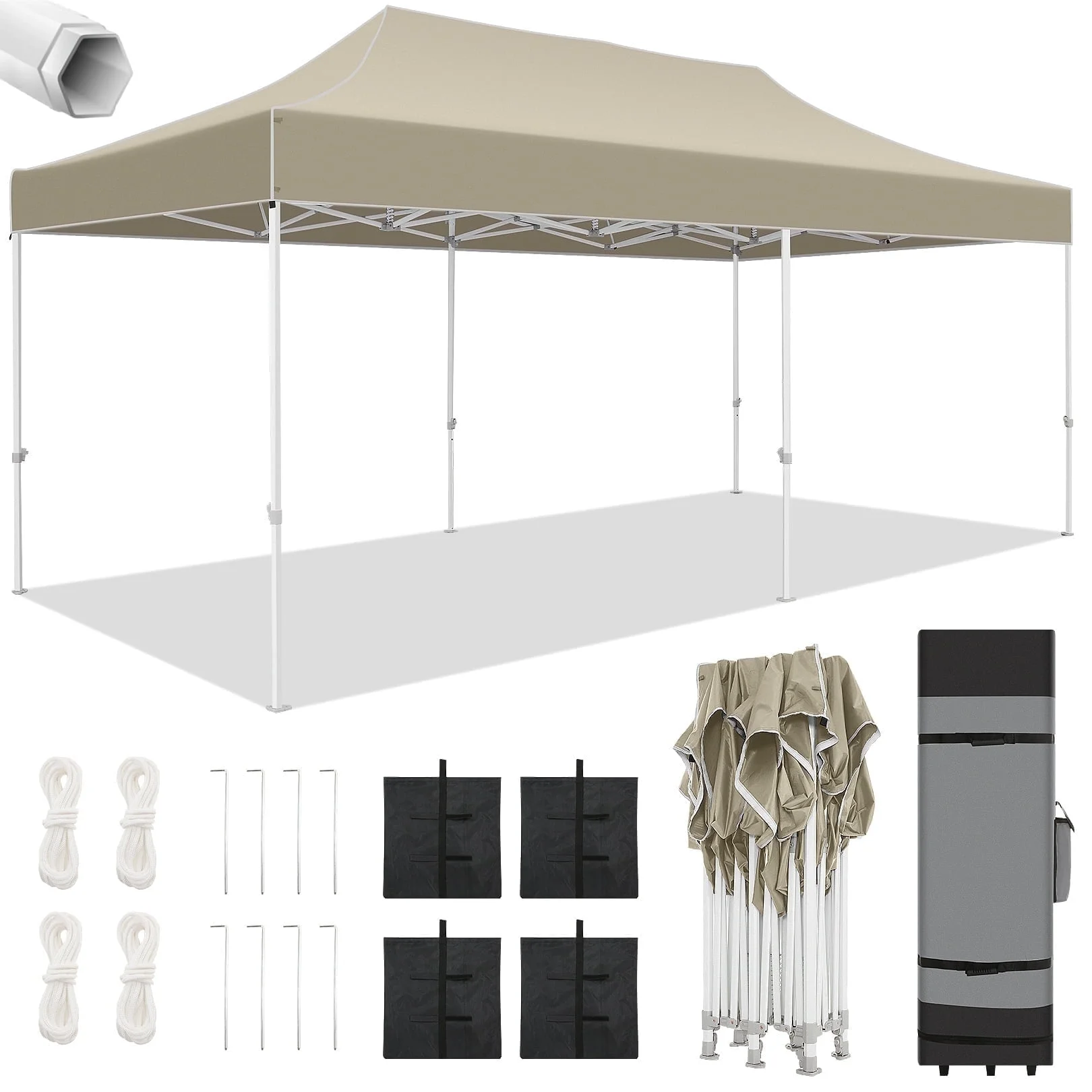 SANOPY 10x20 Pop up Canopy Tent Heavy Duty Party Tent Easy Set-up Instant Commercial Folding Outdoor Waterproof & UV 50+ Party Wedding Gazebo w/Roller Bag, 4 Sandbag (Upgraded Frame & Windproof),Khaki