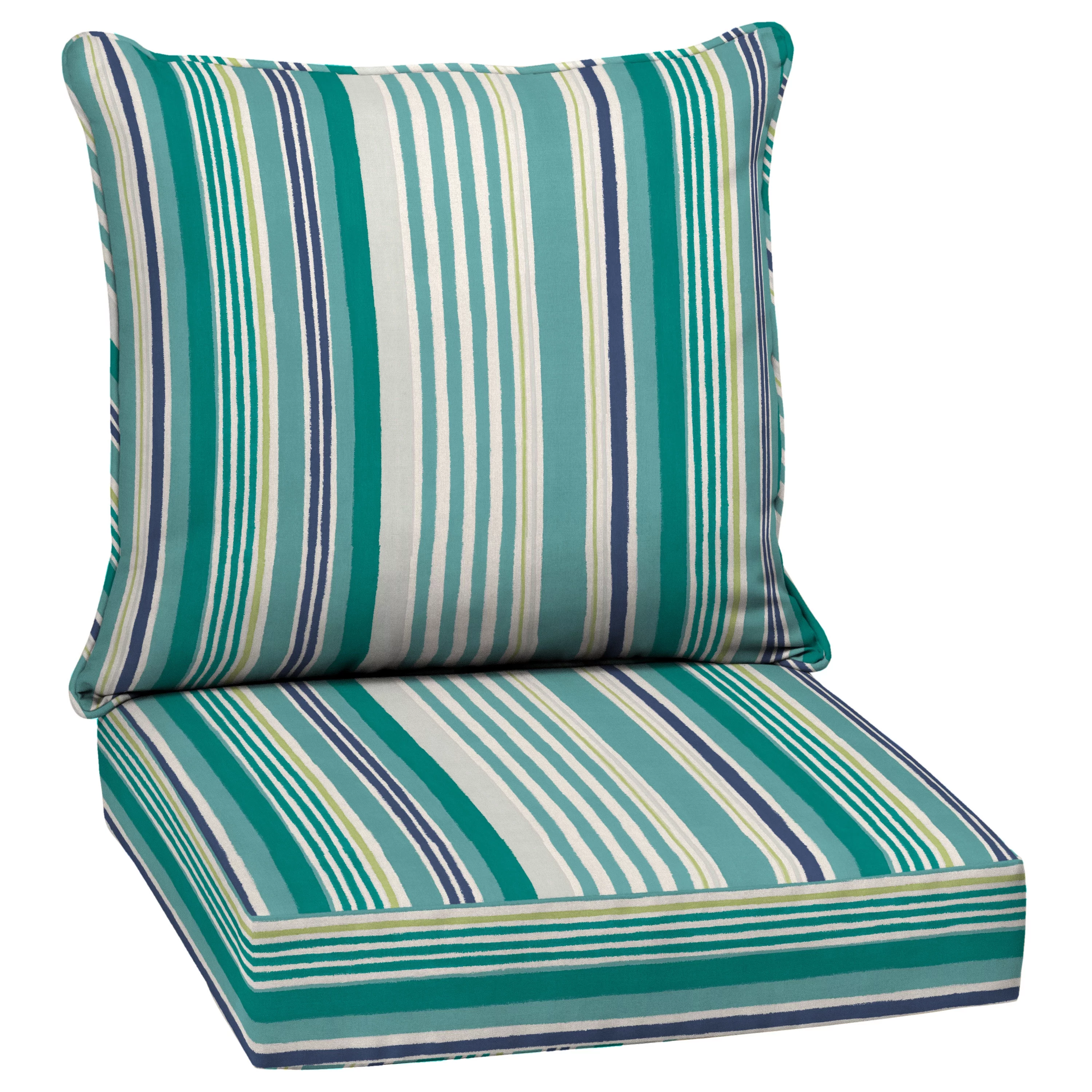 Arden Selections Outdoor Deep Seat Cushion Set, 24 x 24, Water Repellent, Fade Resistant, Deep Seat Bottom and Back Cushion for Chair, Sofa, and Couch, 24 x 24, Teal Cobalt Stripe