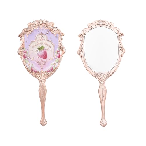 Flower Knows Midsummer Fairytales Handheld Mirror,Portable Vintage Mirror,Durable Metal Mirror,Cute & Aesthetic Princess Mirror,with Long Handle for Easy Holding,Gift for Girls(White Vanilla)