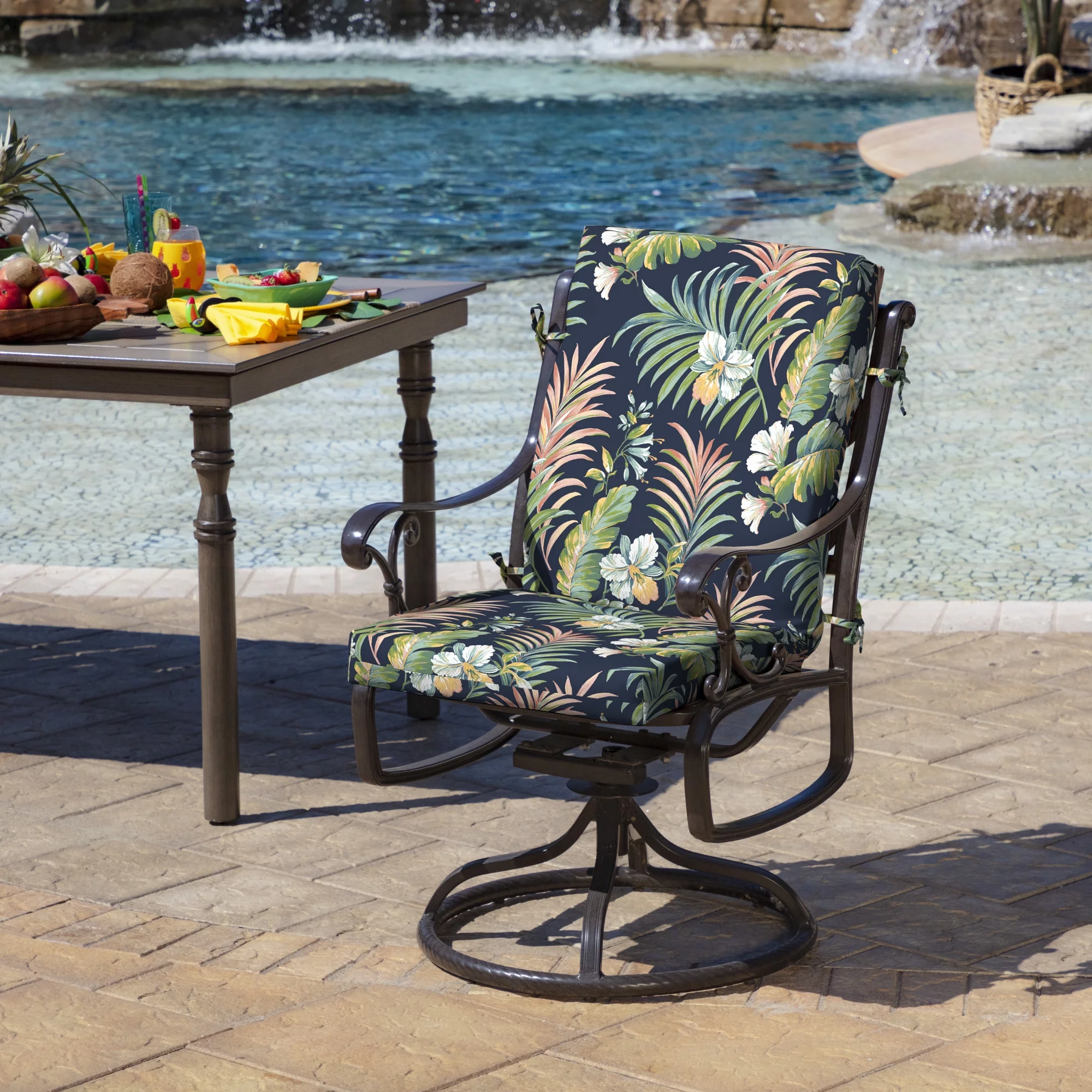 Arden Selections Outdoor Dining Chair Cushion 20 x 20, Simone Blue Tropical