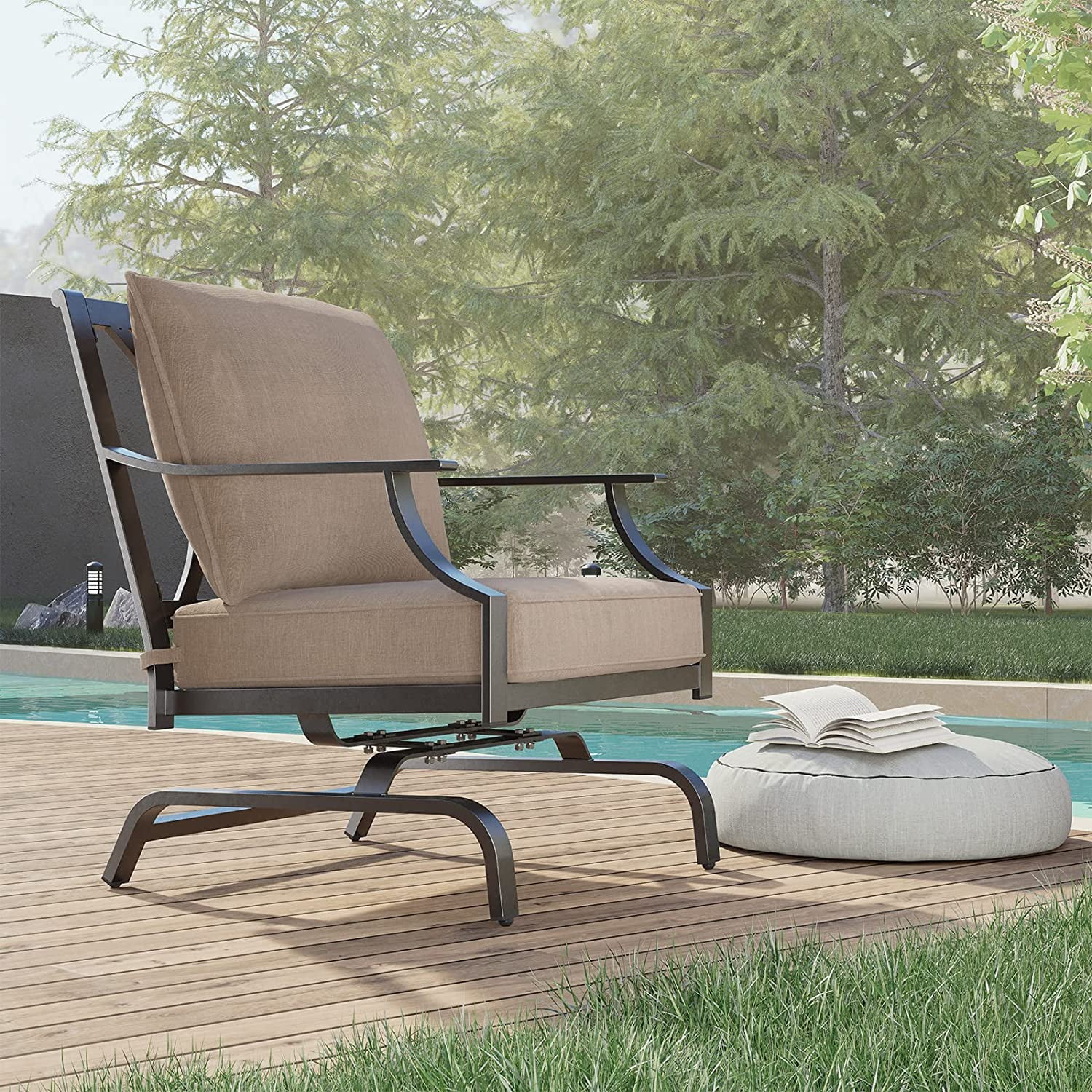 Grand Patio Outdoor Patio Chairs Set of 2, Bistro Set Rocking Chairs with Cushioned Seat & Backrest, Patio Conversation Furniture Set for Garden Deck, Beige