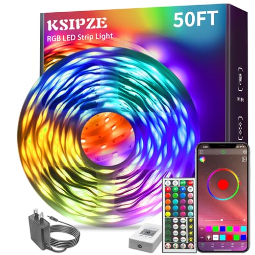 KSIPZE 100ft Led Strip Lights RGB Music Sync Color Changing, Bluetooth Led Lights with Smart App Control Remote, Led Lights for Bedroom Room Lighting Flexible Home Décor