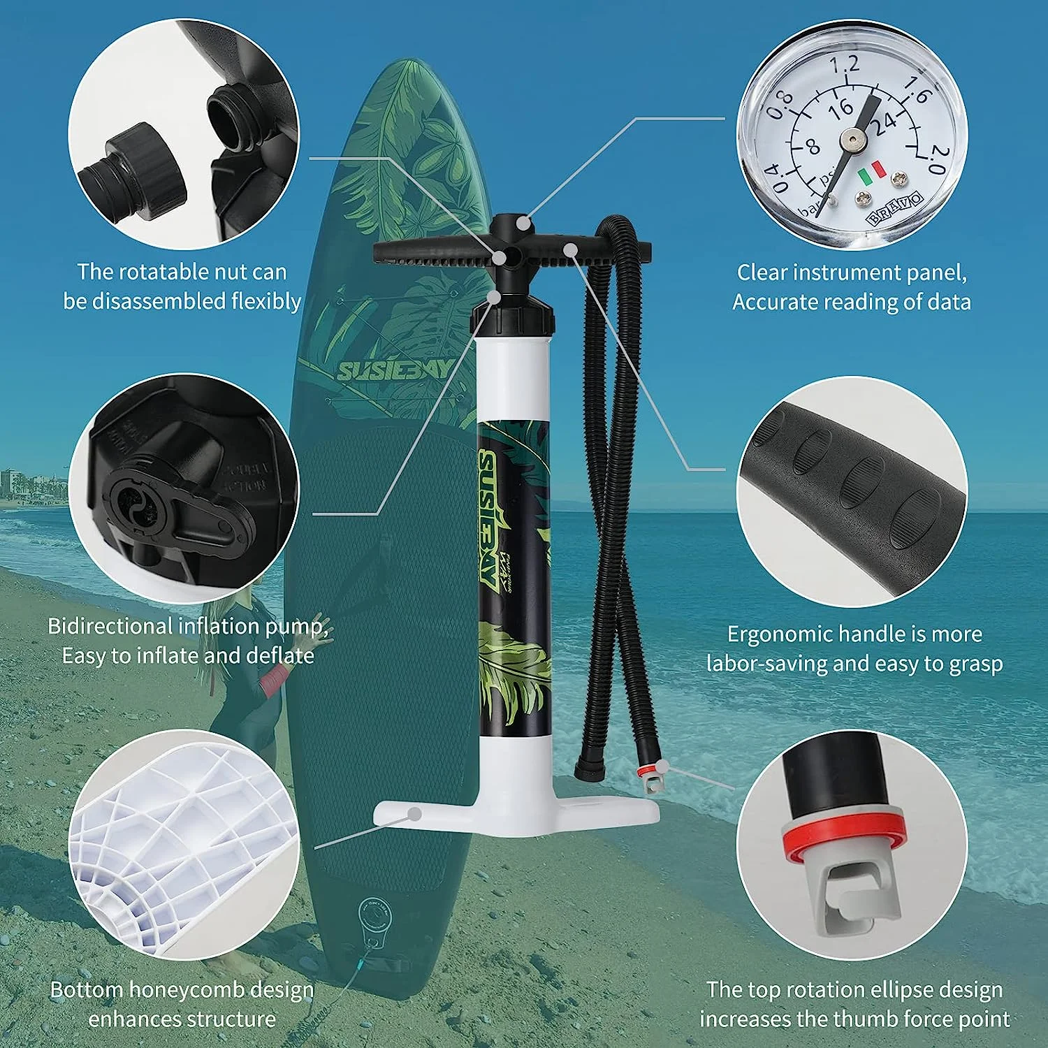 SUSIEBAY Inflatable Stand Up Paddle Board with Premium SUP Accessories and Surfing Backpack | 10‘6“ 11ft #Black, Wide Stance, Surf Control, Non-Slip Deck, Paddle and Pump for Youth & Adult