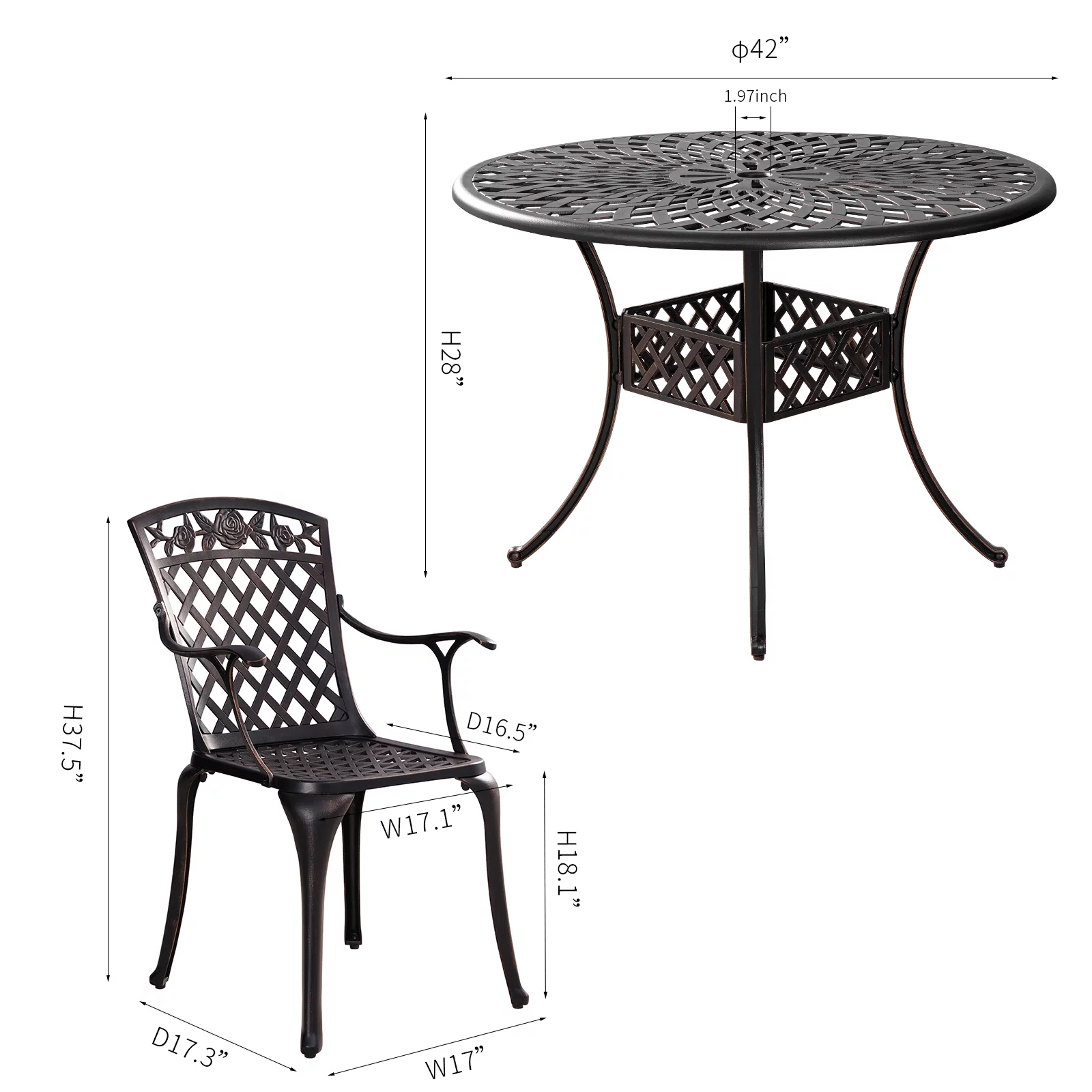 Withniture 5 Piece Patio Dining Sets Outdoor Bistro Table and Chairs Set with Umbrella Hole for Garden Bronze
