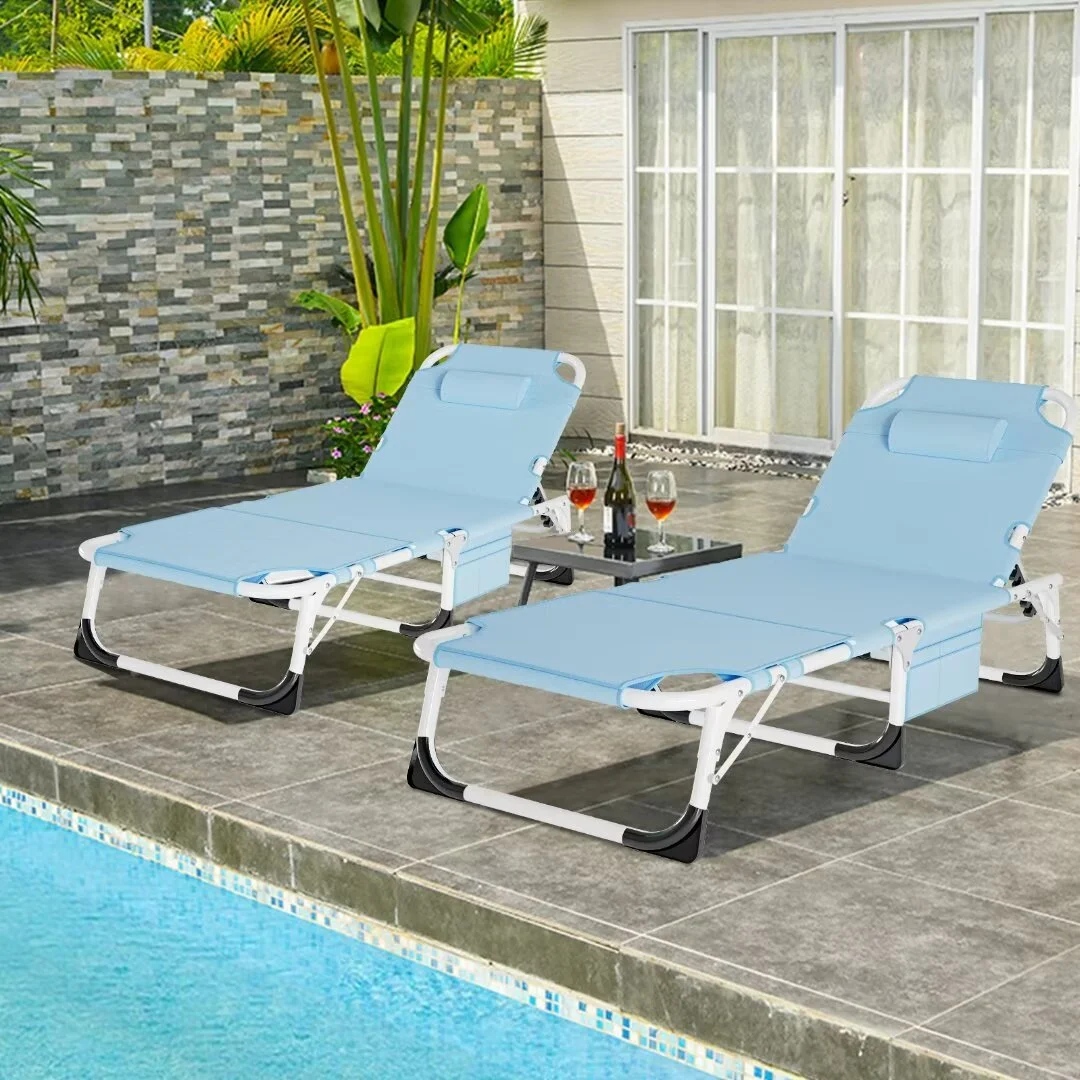 Docred Lounge Chair for Outdoor,Adjustable 5-Position Folding Chaise Lounge Chairs W/Face & Arm Holes,Tanning Chair with Mattress and Pillow for Sunbathing, Camping, Pool, Beach, Patio