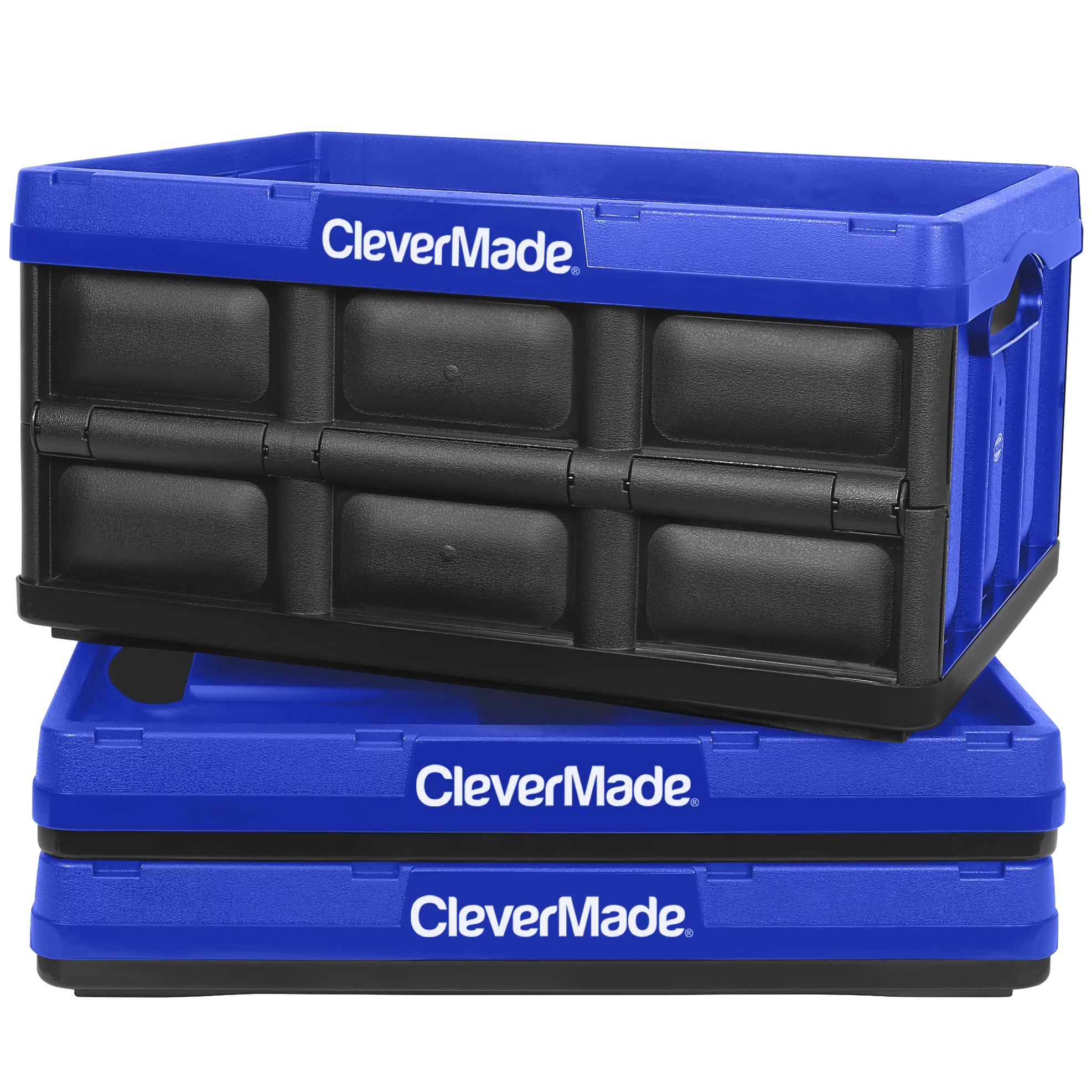 CleverMade Collapsible Storage Bin, No Lid, 32L Royal Blue, 3 Pack