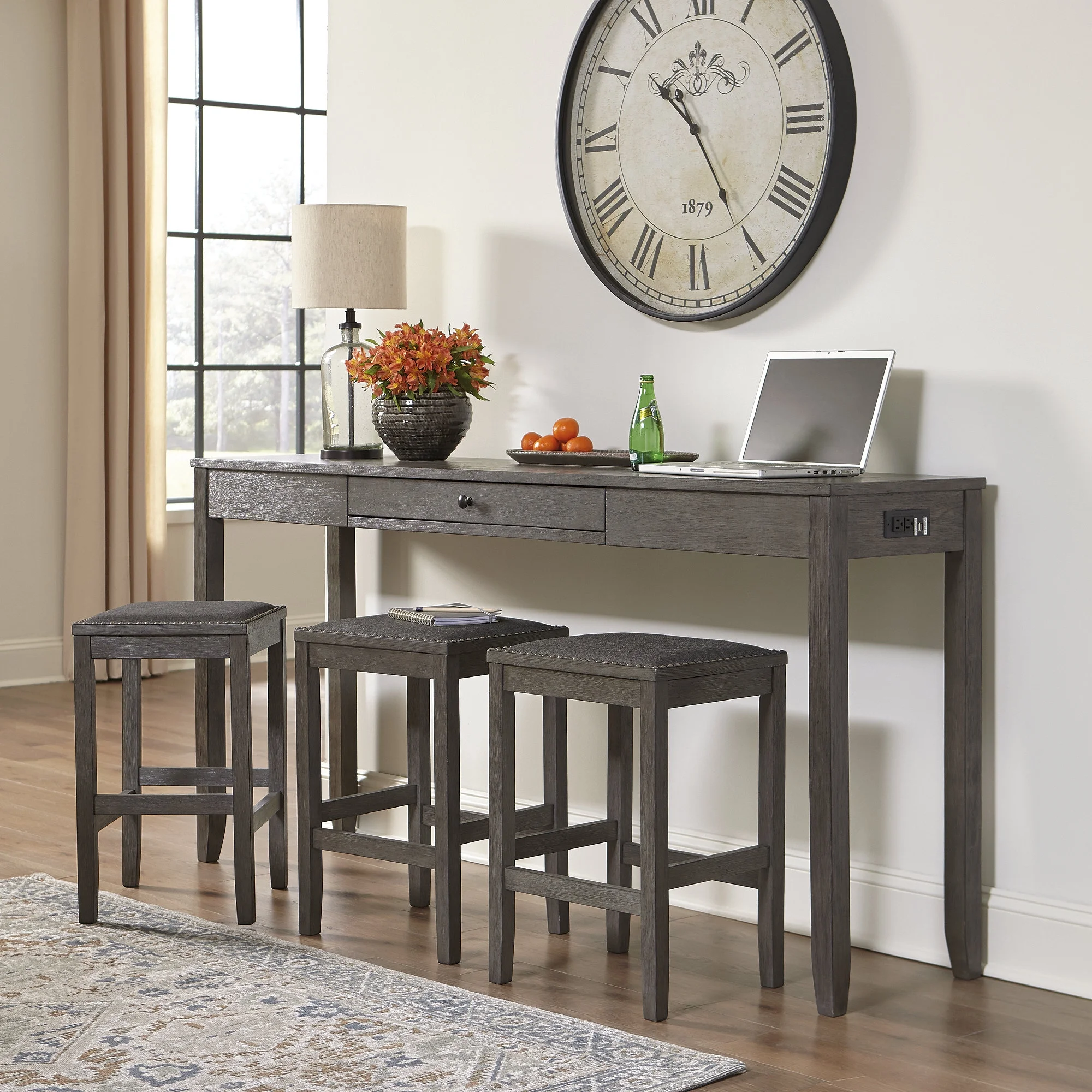 Signature Design by Ashley Caitbrook Counter Height Dining Table and 3 Bar Stools Set, Gray