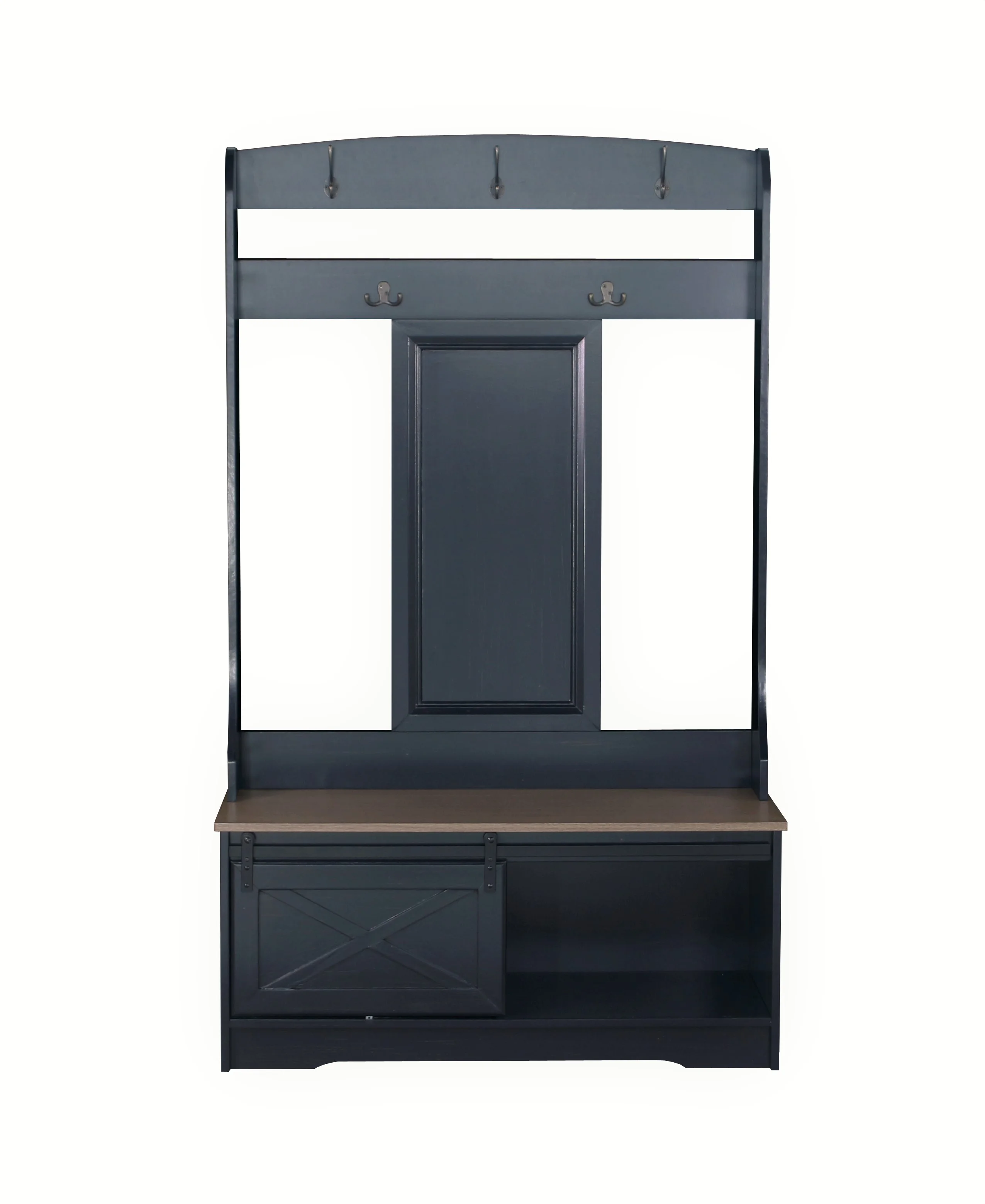 Sanit Birch Hawksbury Transitional Particle Board Black Hall Tree & Shoe Bench