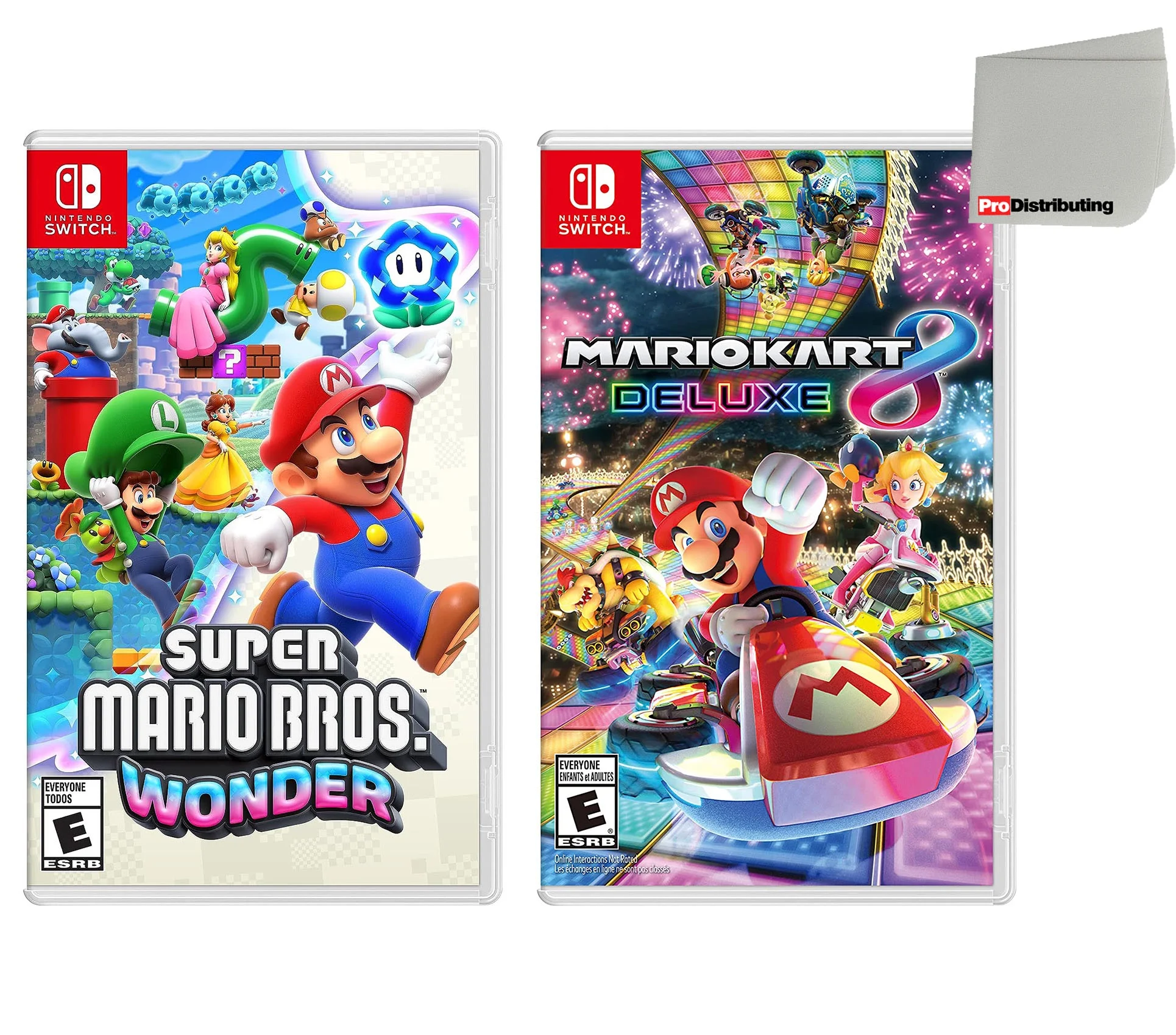 Super Mario Bros Wonder and Mario Kart 8 Two Game Bundle - Nintendo Switch with Screen Cleaning Cloth