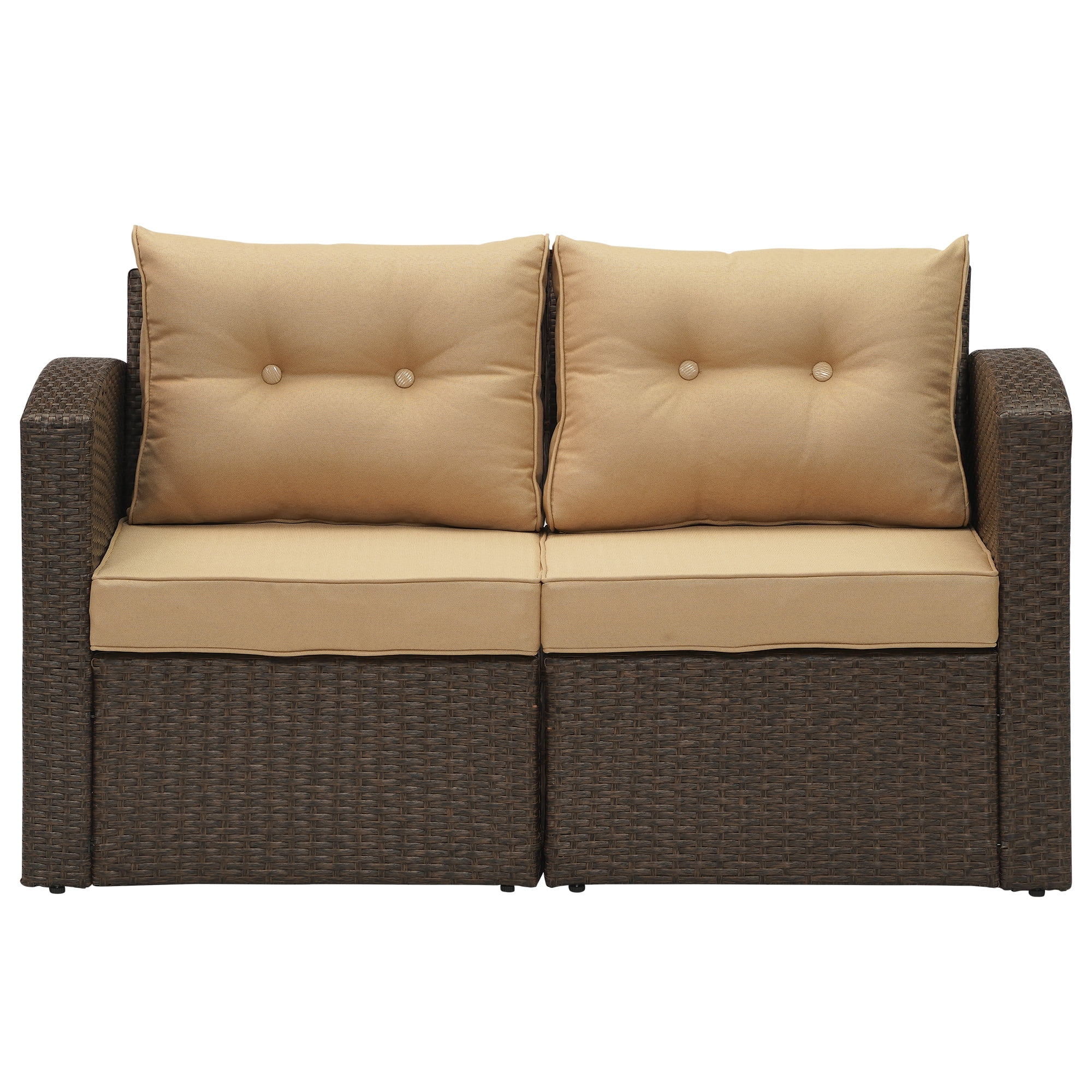 Cozyhom Brown Wicker Rattan Corner Sofa,Outdoor Furniture with Beige Cushions