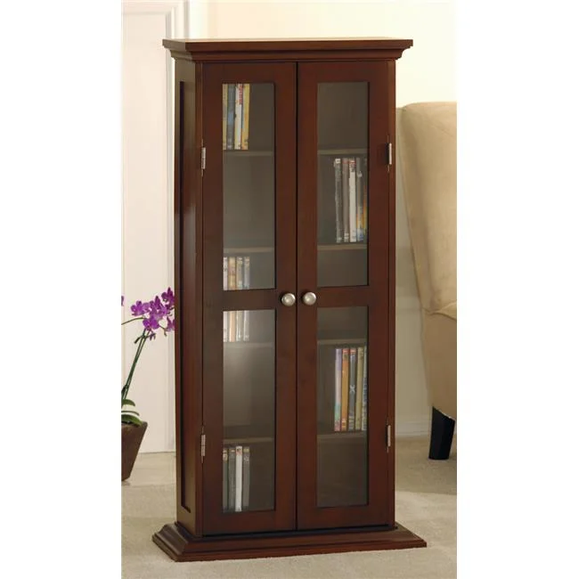 Antique Walnut Beechwood CD/DVD CABINET WITH GLASS DOOR