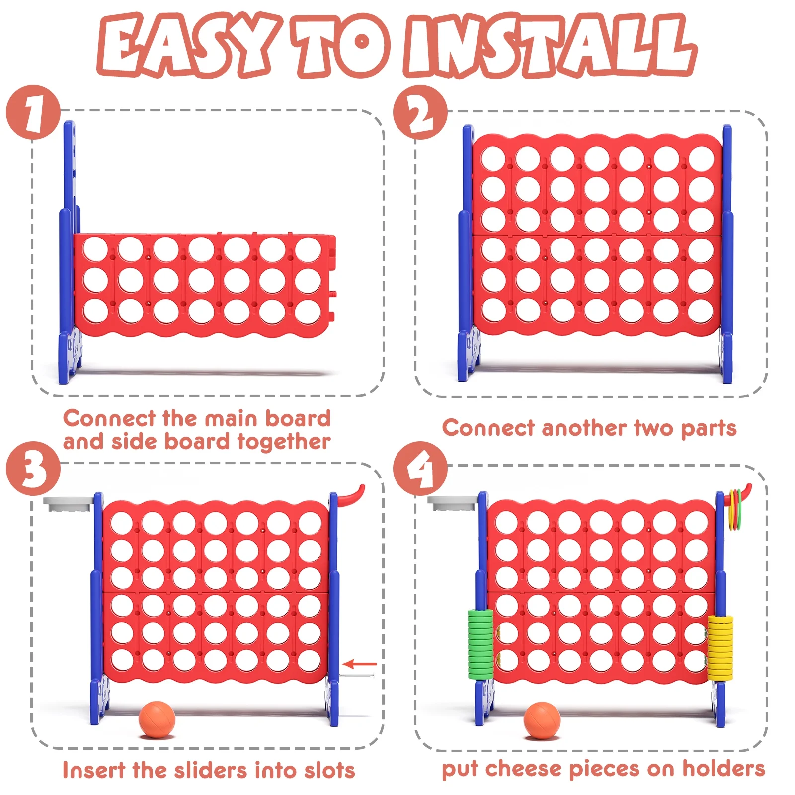 XJD Jumbo 4-to-Score Giant Game Set 4-in-a-Row Connect Game for Adults Kids Family Fun, Blue Red