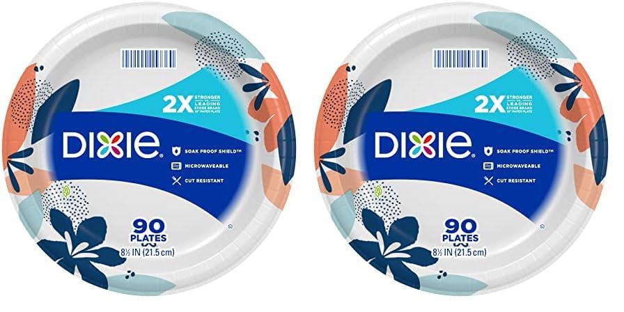 Dixie Medium Paper Plates, 8.5 Inch, 90 Count, 2X Stronger*, Microwave-Safe, Soak-Proof, Cut Resistant, Disposable Plates For Everyday Breakfast, Lunch, & Dinner Meals