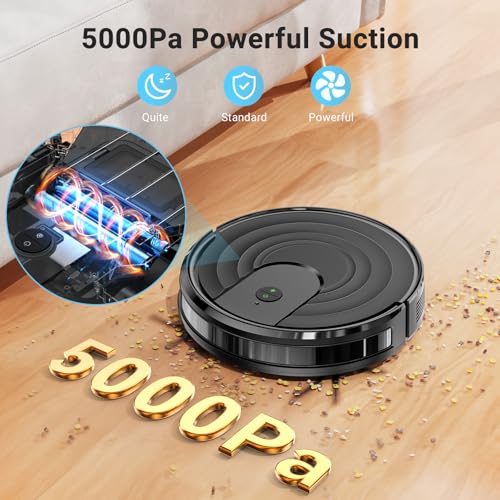Robot Vacuum and Mop Combo 5000Pa 650mL 2 in 1 Mopping Robot Vacuum Cleaner Schedule WiFi/Alexa/App Smart Self-Charging Robotic Vacuum Ultra-Slim Quiet Tangle-Free Ideal for Hard Floor Pet Hair Carpet