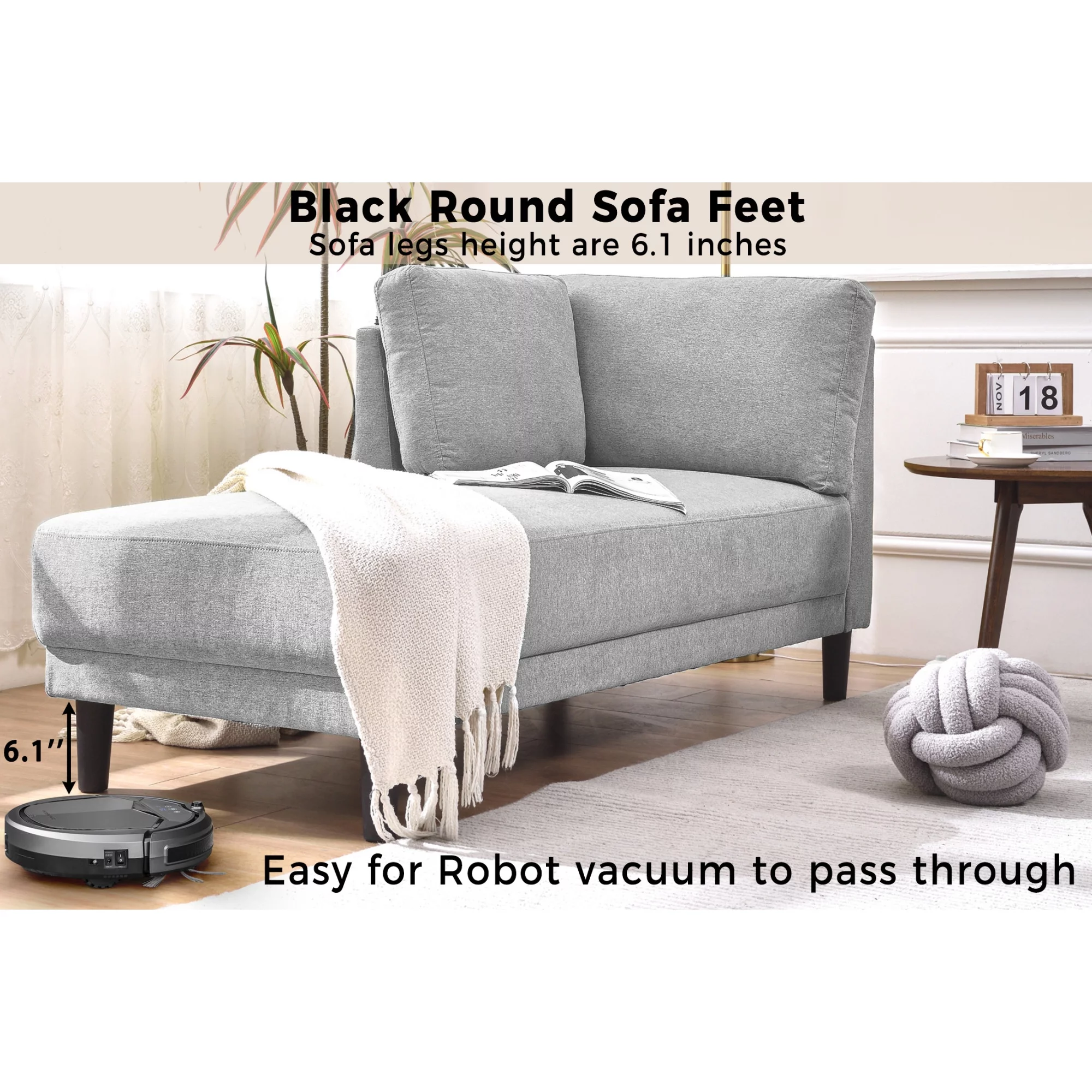 Mid-Century Modern Fabric Corner Lounge Chair, Upholstered Chaise for Bedroom, Office, Small Living Room & Apartment