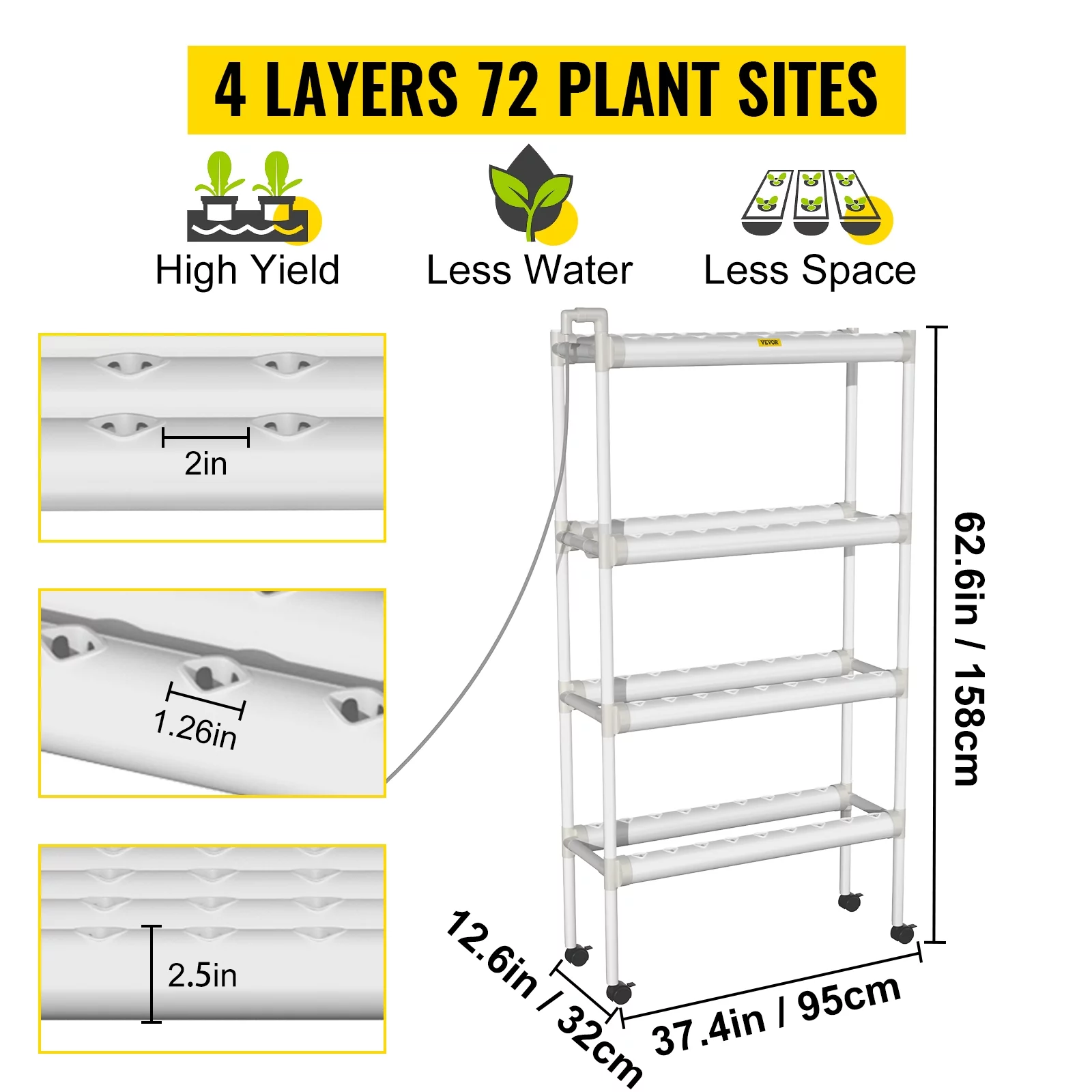BENTISM Hydroponic Grow Kit Hydroponics System 72 Plant Sites 4 Layers 8 Pipes