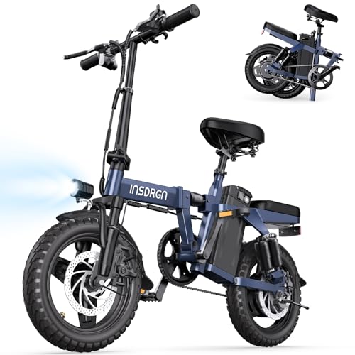 Folding Electric Bike for Adults, 20MPH Dual-Seat Ebike, MAX 45 Miles Range (PAS Mode) 499Wh Removable Battery, 9 Shocks Full Suspension, USB Charger, UL2849 Certified, 300lbs
