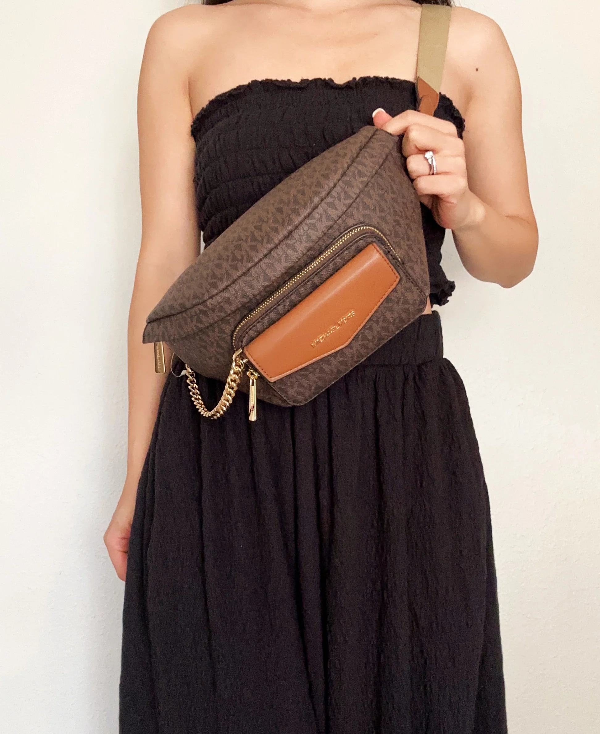 Michael Kors Maisie 2 In 1 Large Waistpack Fannypack Belt Bag Brown MK Signature