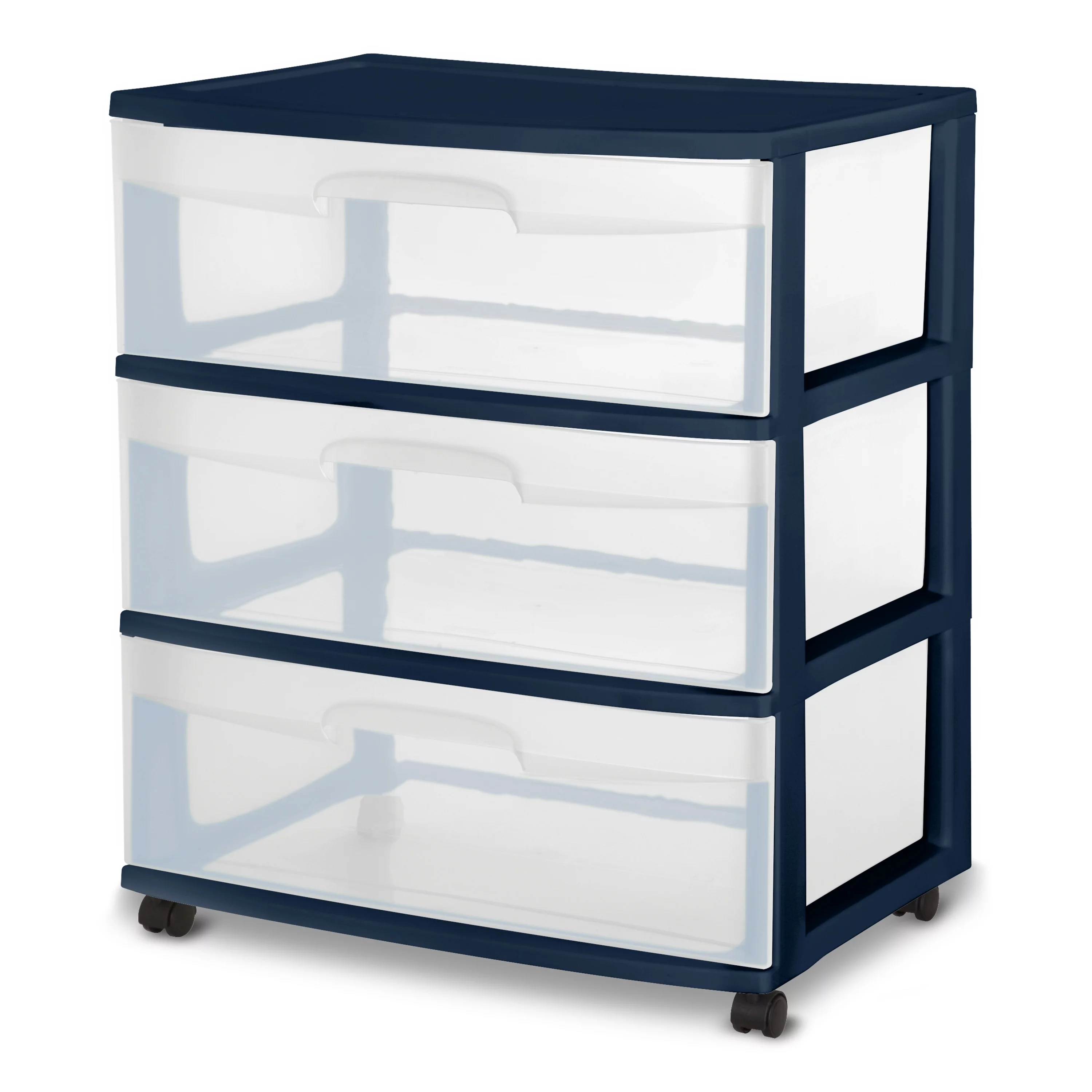 Sterilite Wide 3 Drawer Cart Plastic, Blue Cove
