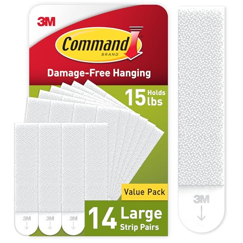 Command Large Picture Hanging Strips, White, Holds up to 16 lbs, 14-Pairs, Easy to Open Packaging