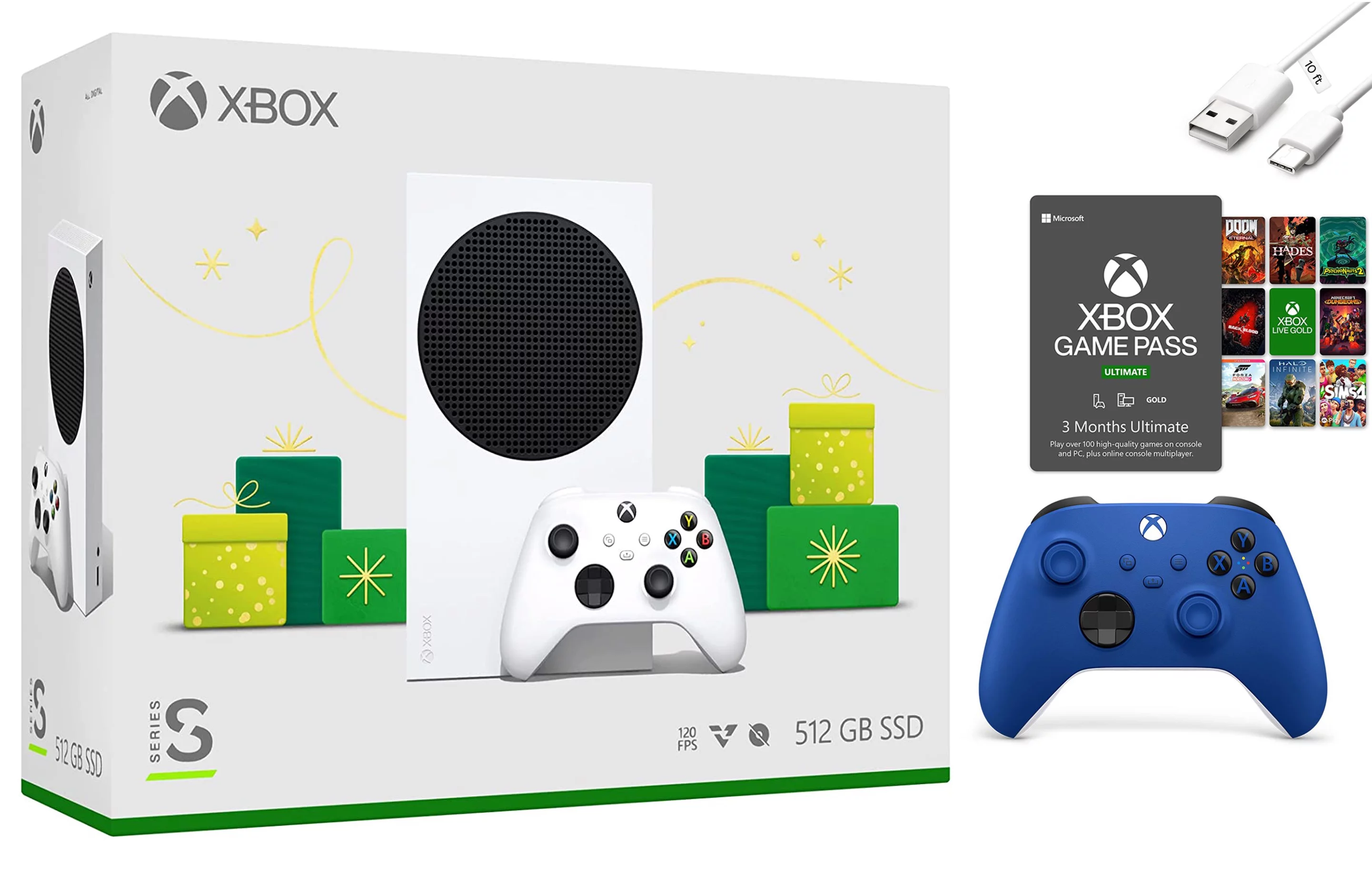 Xbox Series S – Holiday Console, Xbox 3 Month Game Pass Ultimate, Extra Wireless Controller with Mazepoly Accessories