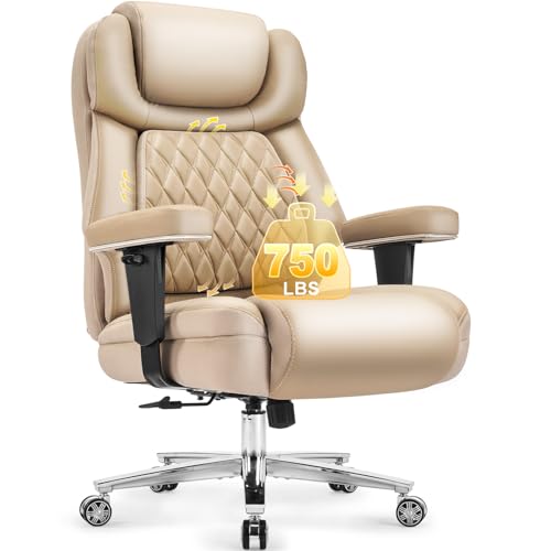 750lbs Big and Tall Office Chair,Heavy Duty Office Chairs,Executive Computer Desk Chair Work Chairs, Thick Padded Strong Metal Base Quiet Wheels, Ergonomic Design for Back Pain