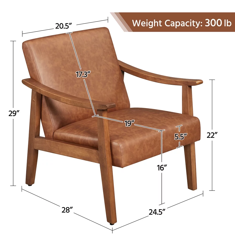 Topeakmart 2pcs Mid-Century Faux Leather Armchair Accent Chair with Solid Wood Legs, Light Brown