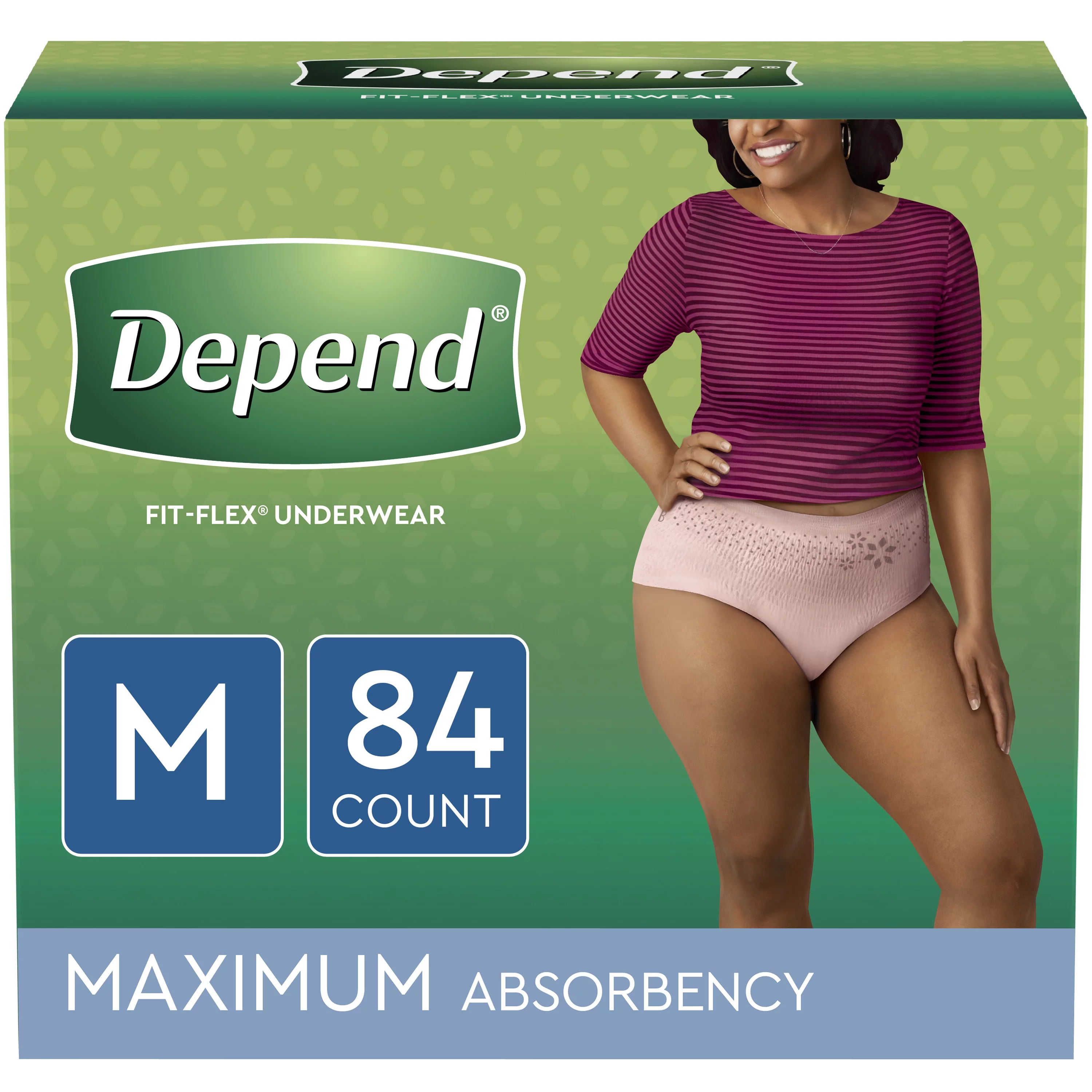 Depend FIT-FLEX Incontinence Underwear for Women, Maximum Absorbency, M, Blush, 84 Count