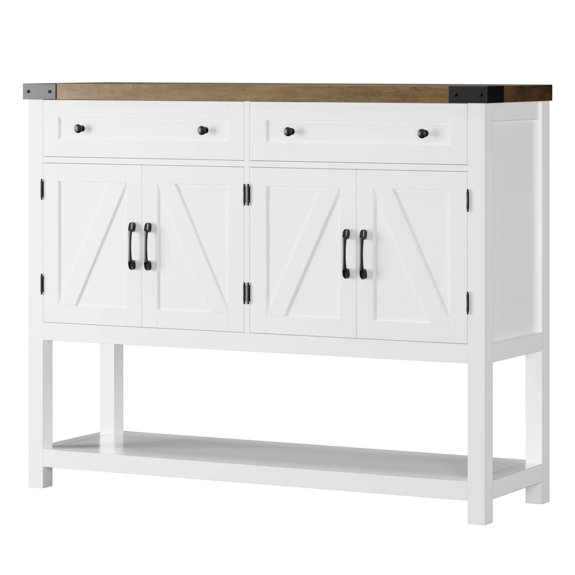 Homfa Farmhouse Console Table with 2 Drawer for Entrance Hall, 4 Door Wood Foyer Table Coffee Bar, White