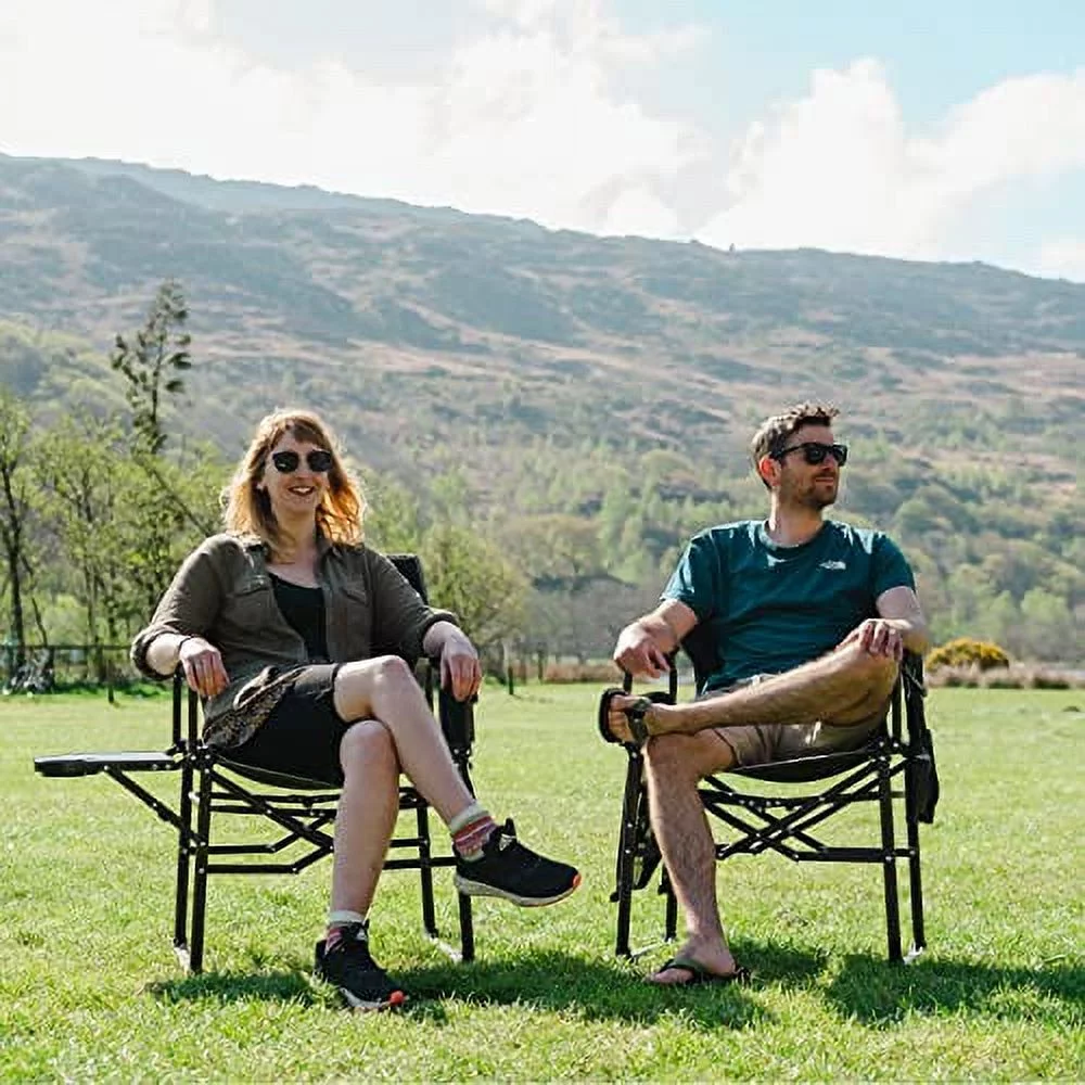 SunnyFeel Compact Camping Director Chair, Portable Folding Chairs with Side Table, Carry Bag (2 Pack Orange)