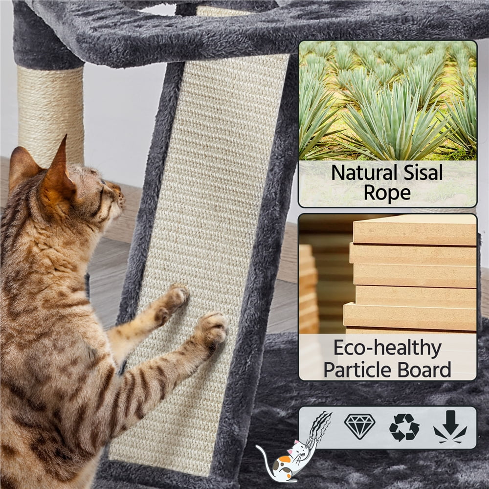 Topeakmart 69'' Large Cat Tree Tower with 2 Condos and Scratching Post, Dark Gray