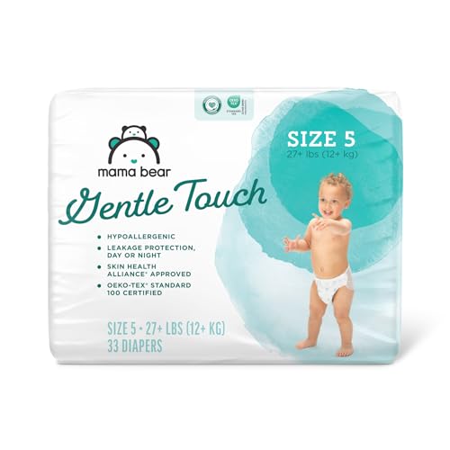 Amazon Brand - Mama Bear Gentle Touch Diapers, Hypoallergenic, Size 5, 132 Count (4 packs of 33), White