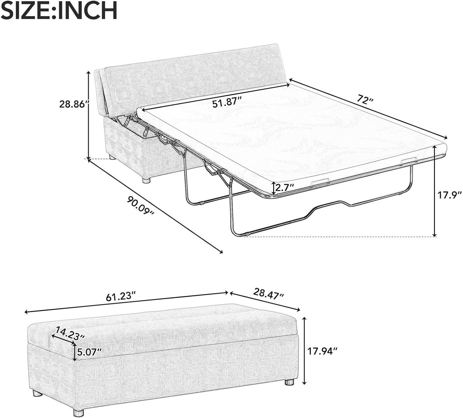 Folding Ottoman Bed Full Size with Mattress, Pull Out Linen Sleeper Sofa Bed Convertible Guest Bed, Murphy Bed for Living Room Apartment Bedroom, Space Saving, Brown