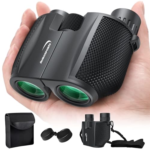 Aurosports 10x25 Binoculars for Adults and Kids, Folding Compact Binocular With Weak Light Vision, Lightweight Small Binoculars for Bird Watching, Travel, Concerts, Hunting, Hiking