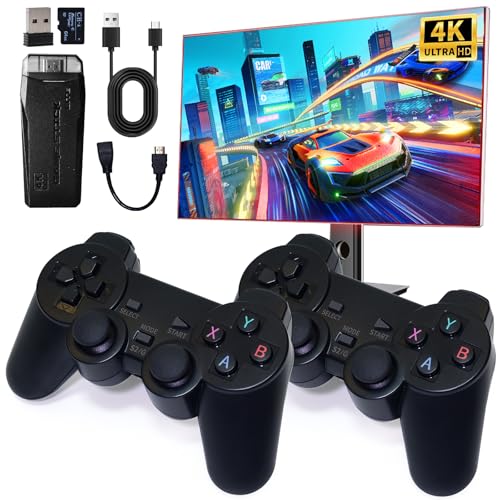 Wireless Retro Game Console, Video Game Console with Built-in 9 Emulators, 20,000+ Games, 4k Hdmi Output, and 2.4GHz Wireless Controller, Nostalgia Gaming Stick，Plug & Play TV Video Games(64G)
